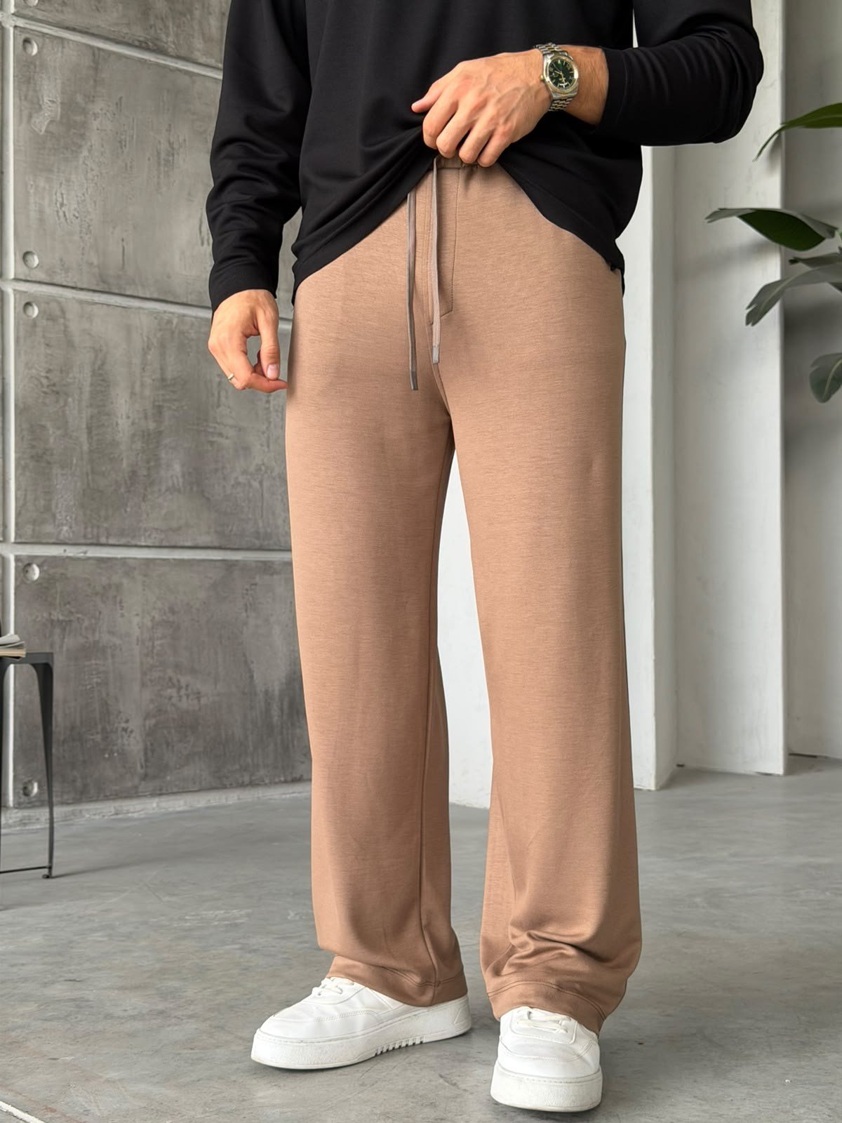 Modal Kumaş Basic Baggy Jogger Kahverengi