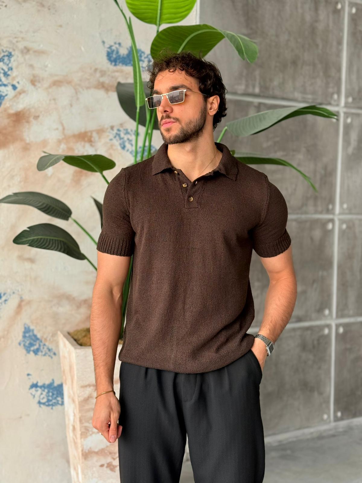 Örme Basic Polo Yaka M - Kahverengi