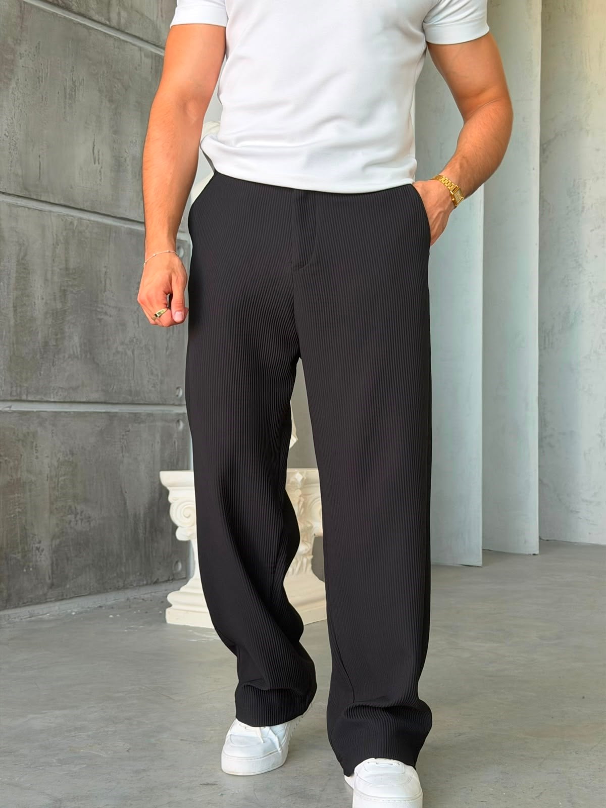 OTTOMAN KUMAŞ BAGGY PANTOLON  -SİYAH