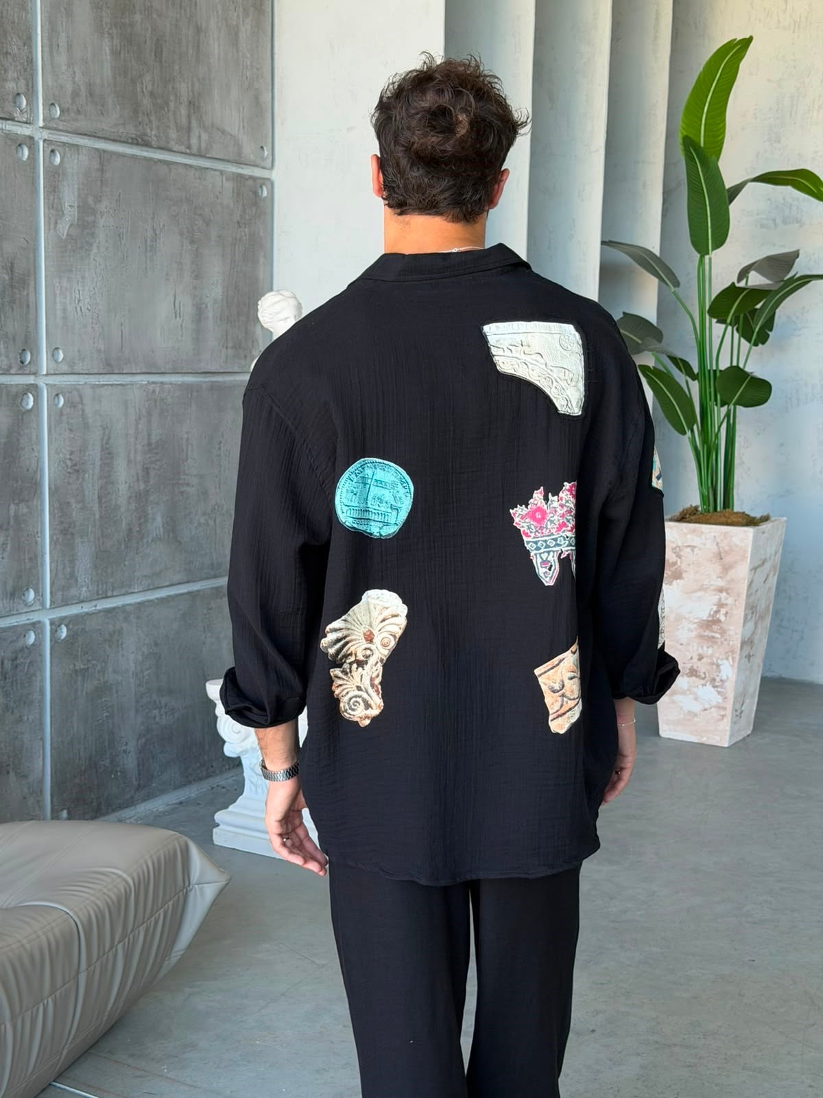Patch Oversize Gömlek - SİYAH