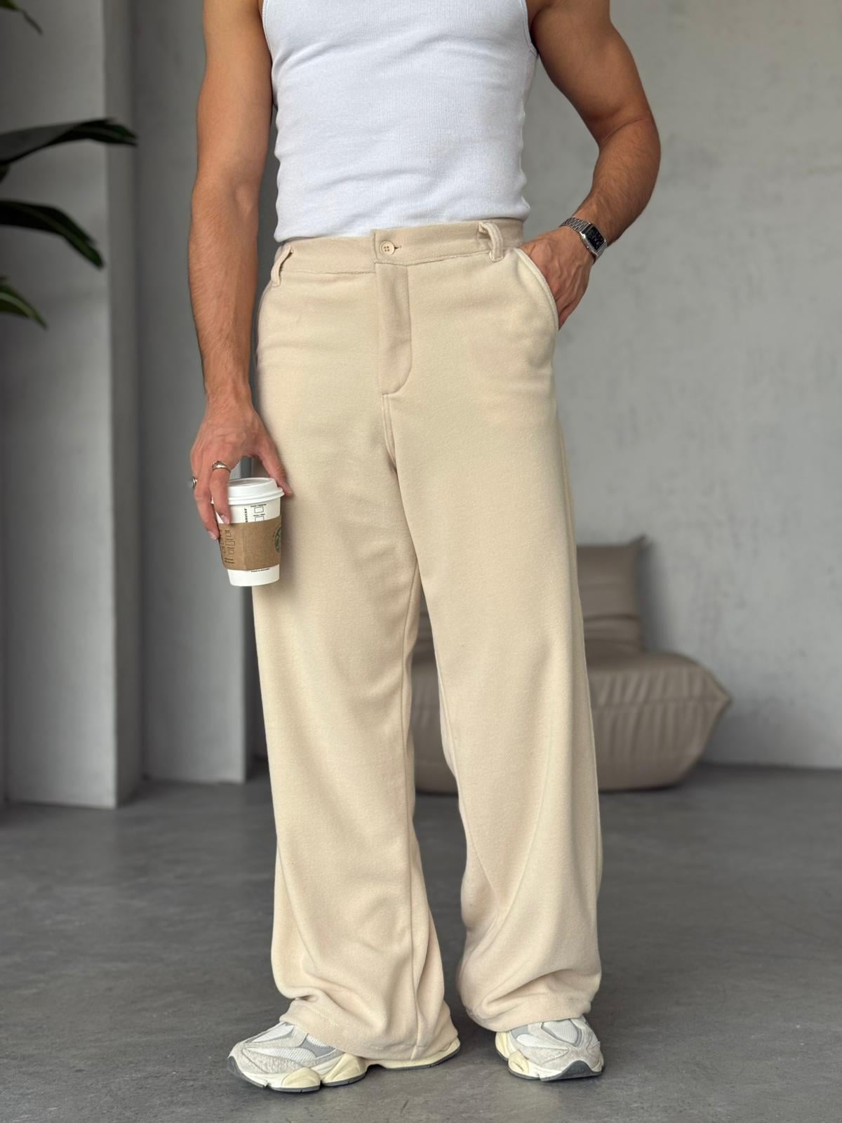 POLAR KUMAŞ BAGGY PANTOLON KREM