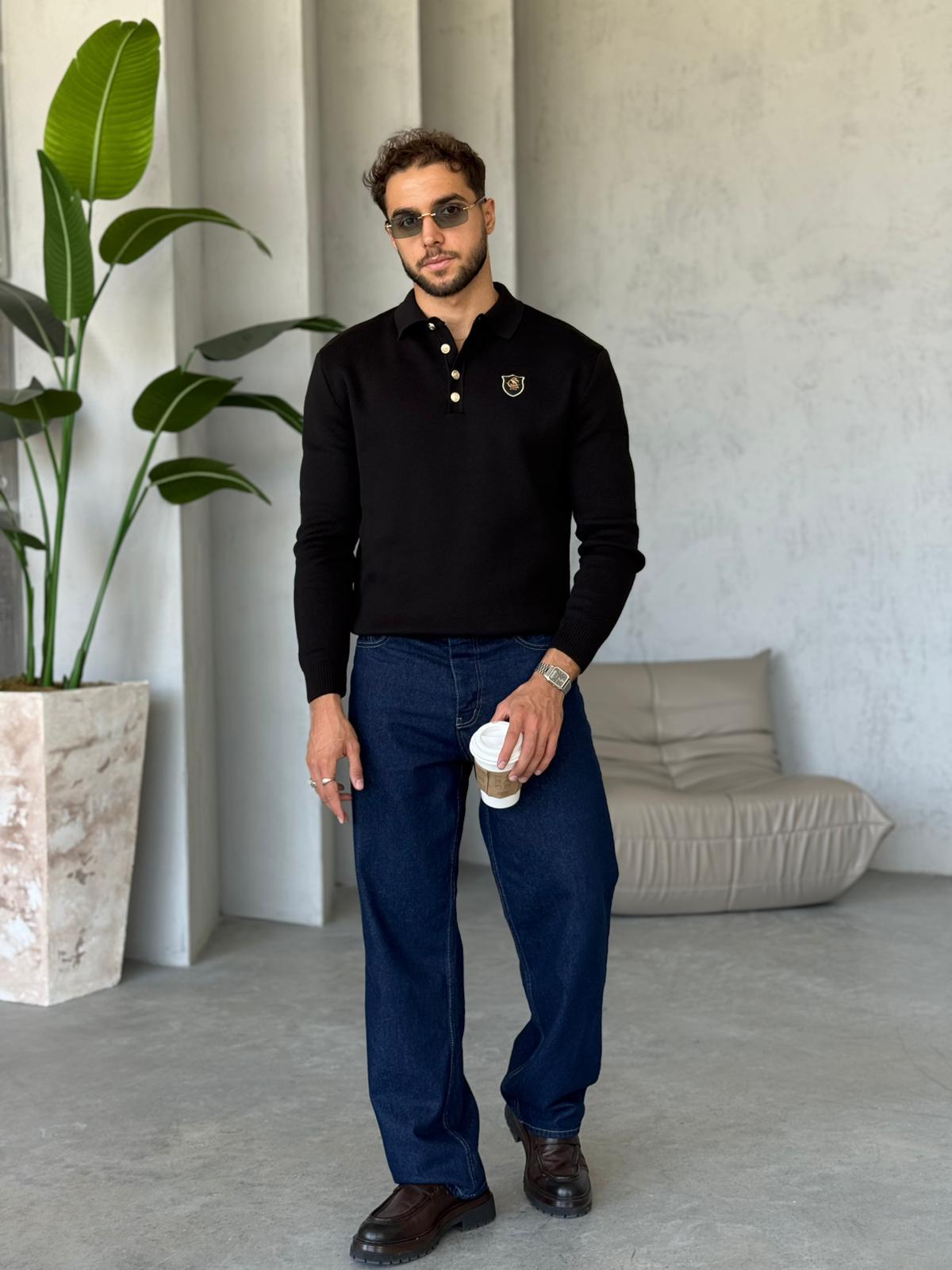 Regular Fit Old Money Polo Yaka Triko SİYAH