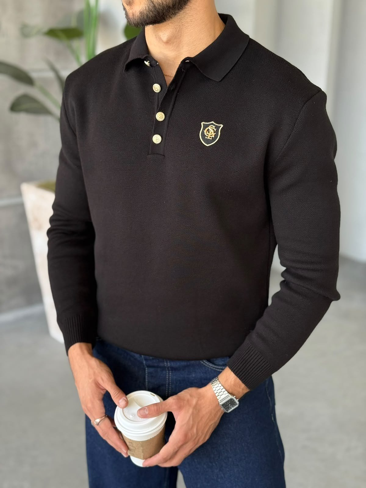Regular Fit Old Money Polo Yaka Triko G Siyah