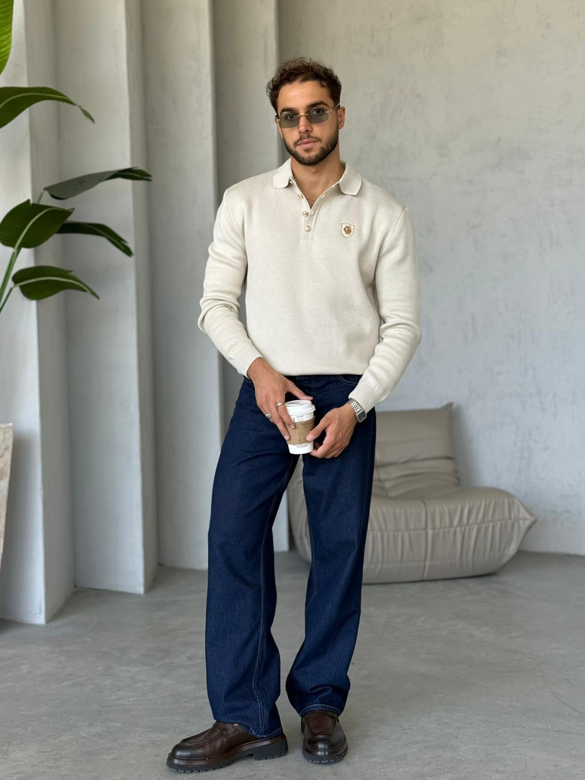 Regular Fit Old Money Polo Yaka Triko BEJ