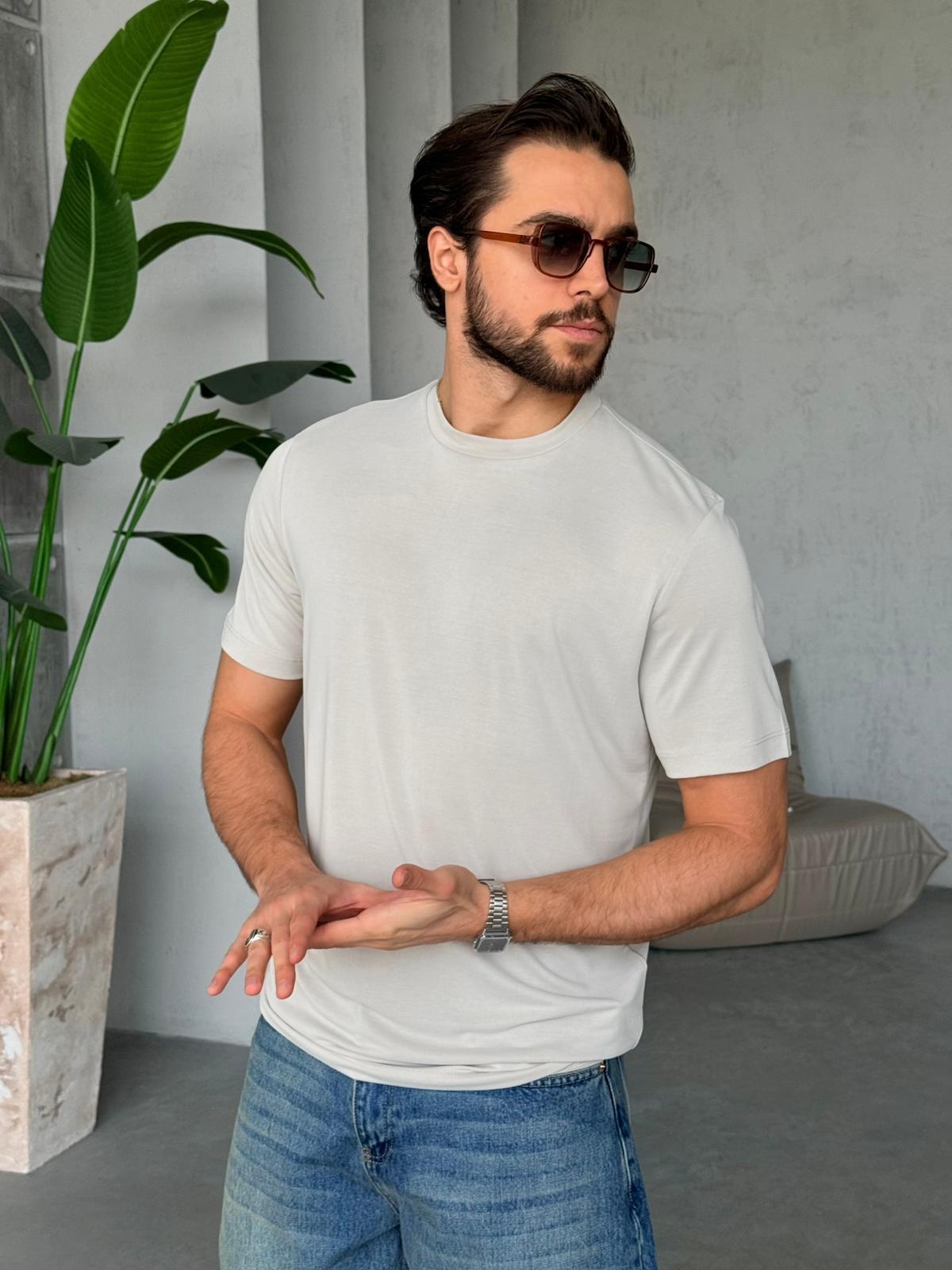 Regular Kalıp Yıkamalı Modal T-Shirt Y - Taş
