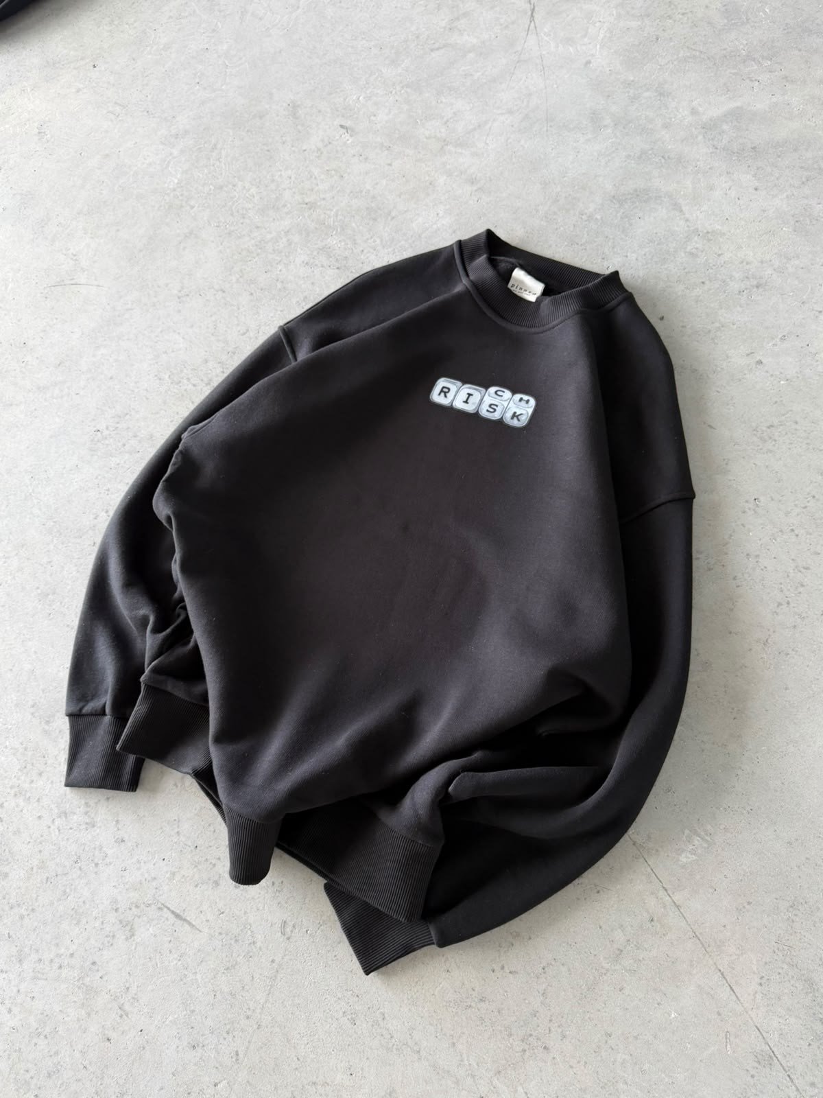 Rıch Baskılı Oversize 3 İplik Kapüşonlu Sweat Siyah