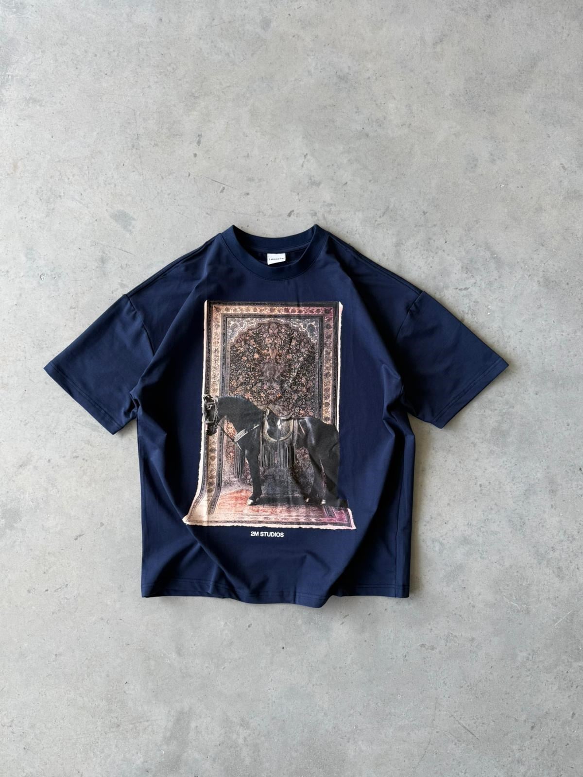 Royal Persian Horse Baskılı Overıze T-Shirt T - Lacivert