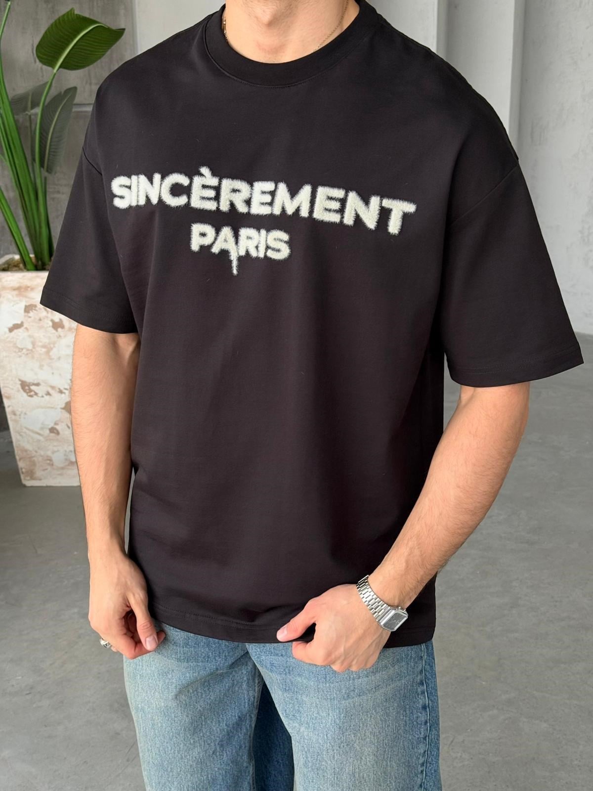 SINCEREMENT PARIS Flock Baskılı Oversize T-Shirt - Siyah