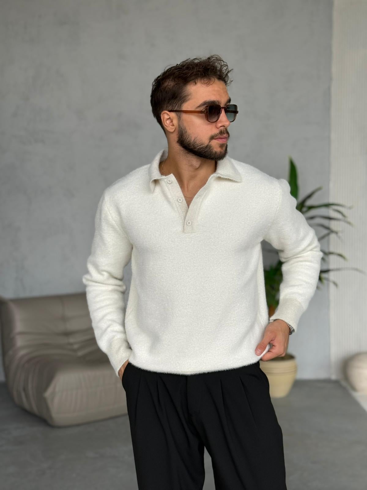 ŞÖNİL POLO YAKA TRİKO EKRU