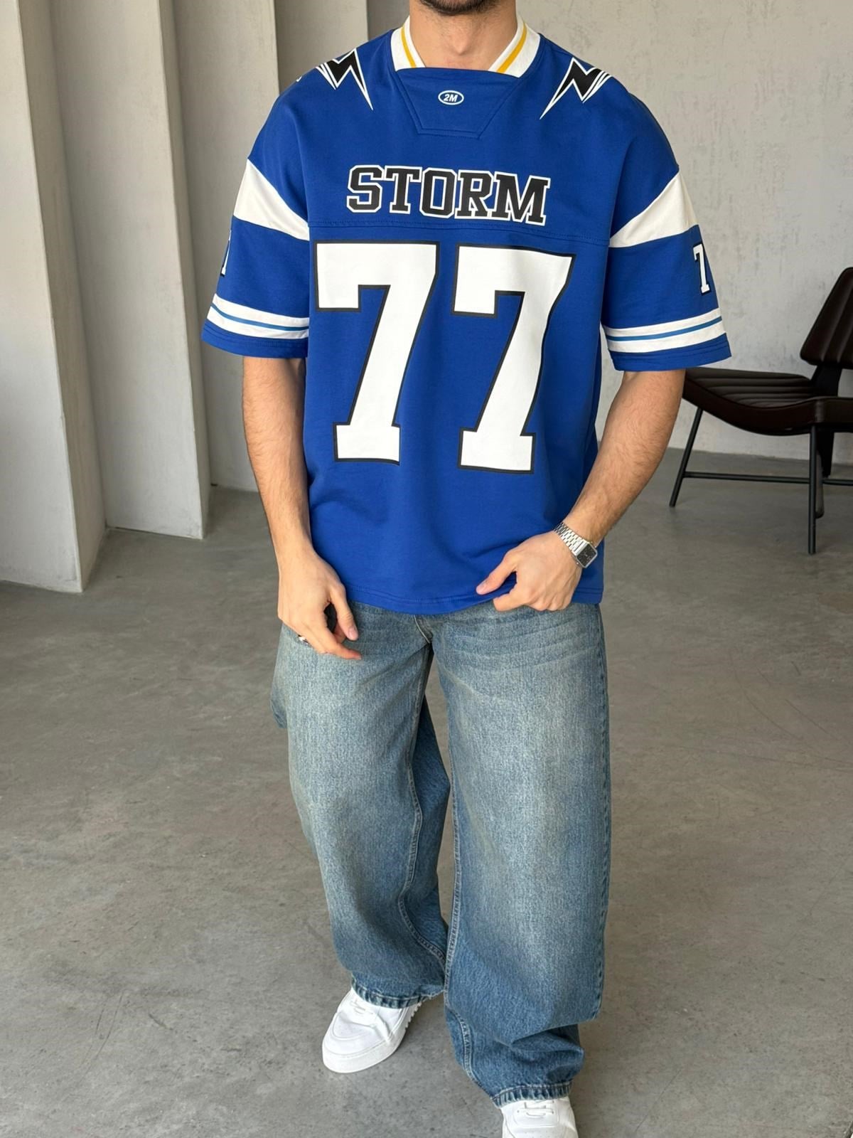 Storm 77 Varsity Jersey Oversize T-Shirt - Mavi