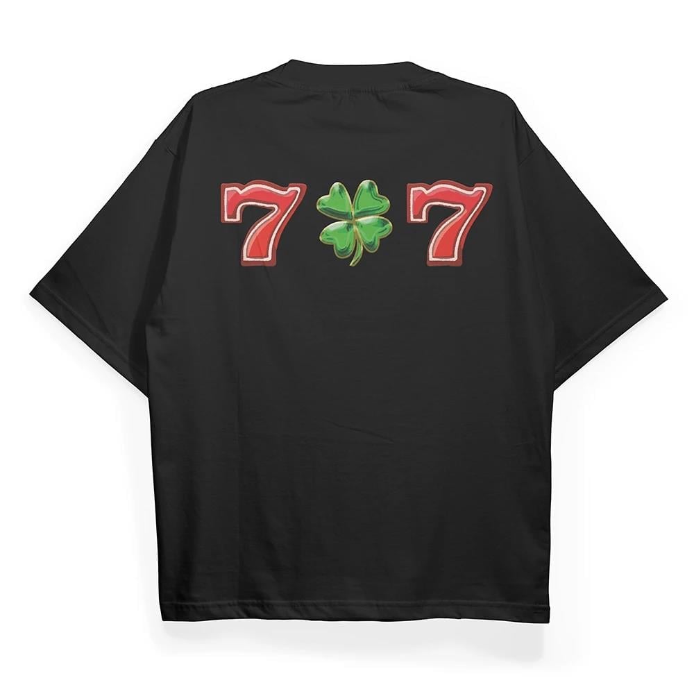 T2034 Clover Baskılı Oversize Tshirt