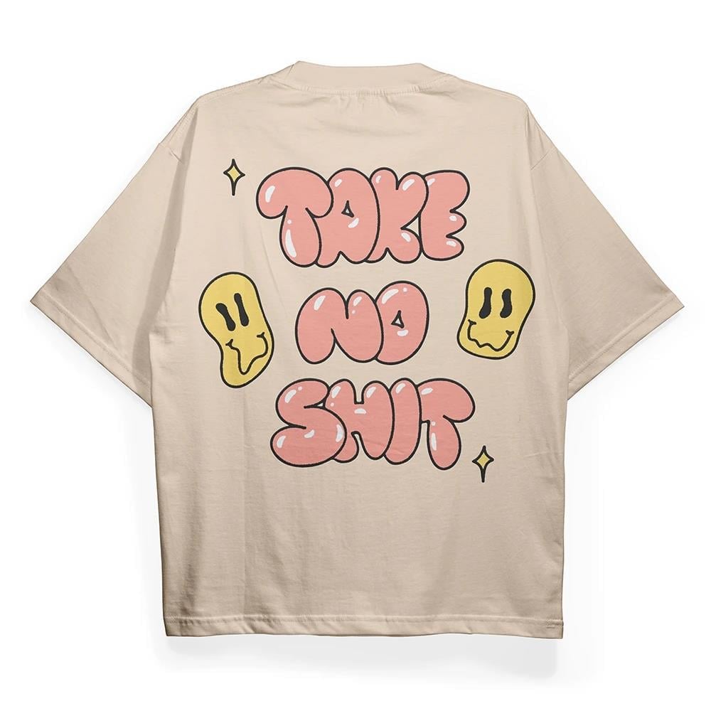 T2037 Take No Shit Baskılı Oversize Tshirt