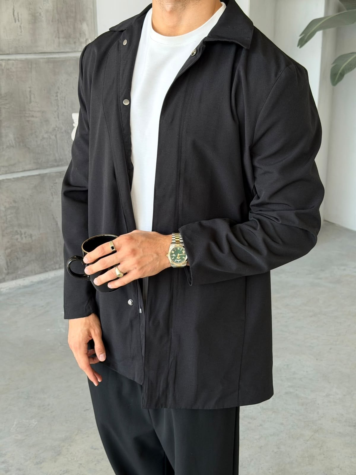 Tech Kumaş Trenç Ceket T Siyah