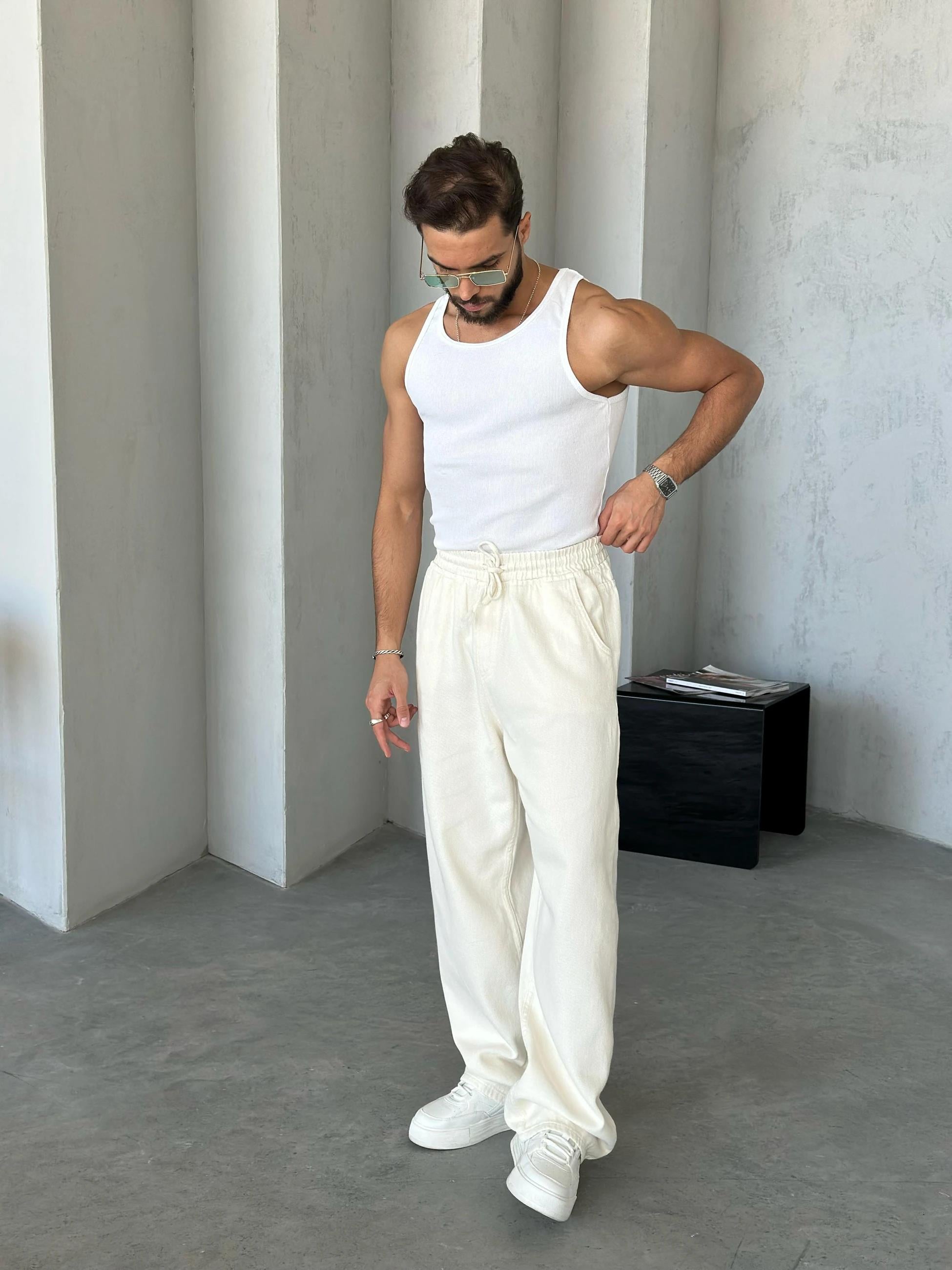 TR101 Desenli slimfit atlet Beyaz