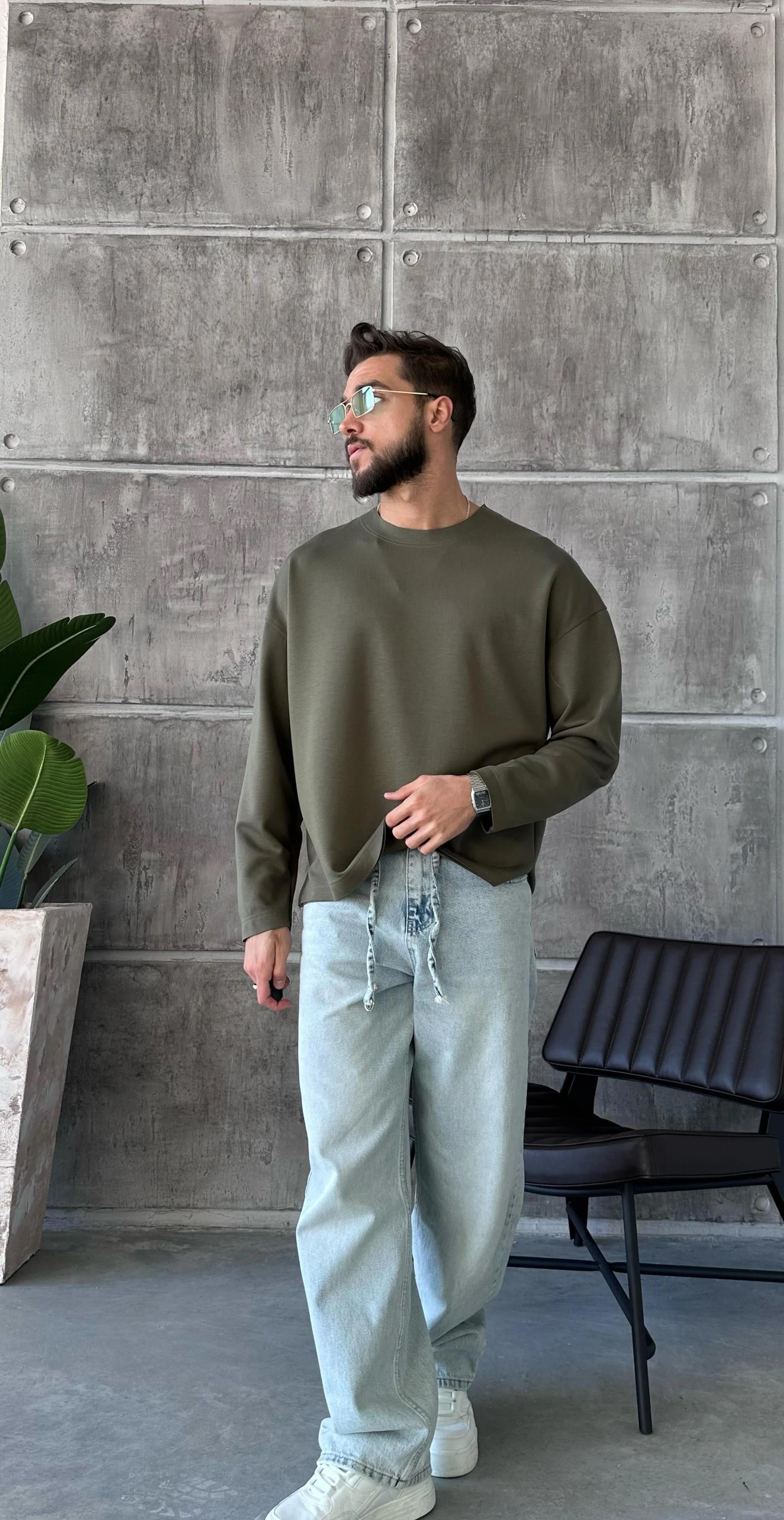 TR1022 Oversize Modal Kumaş Sweat Haki