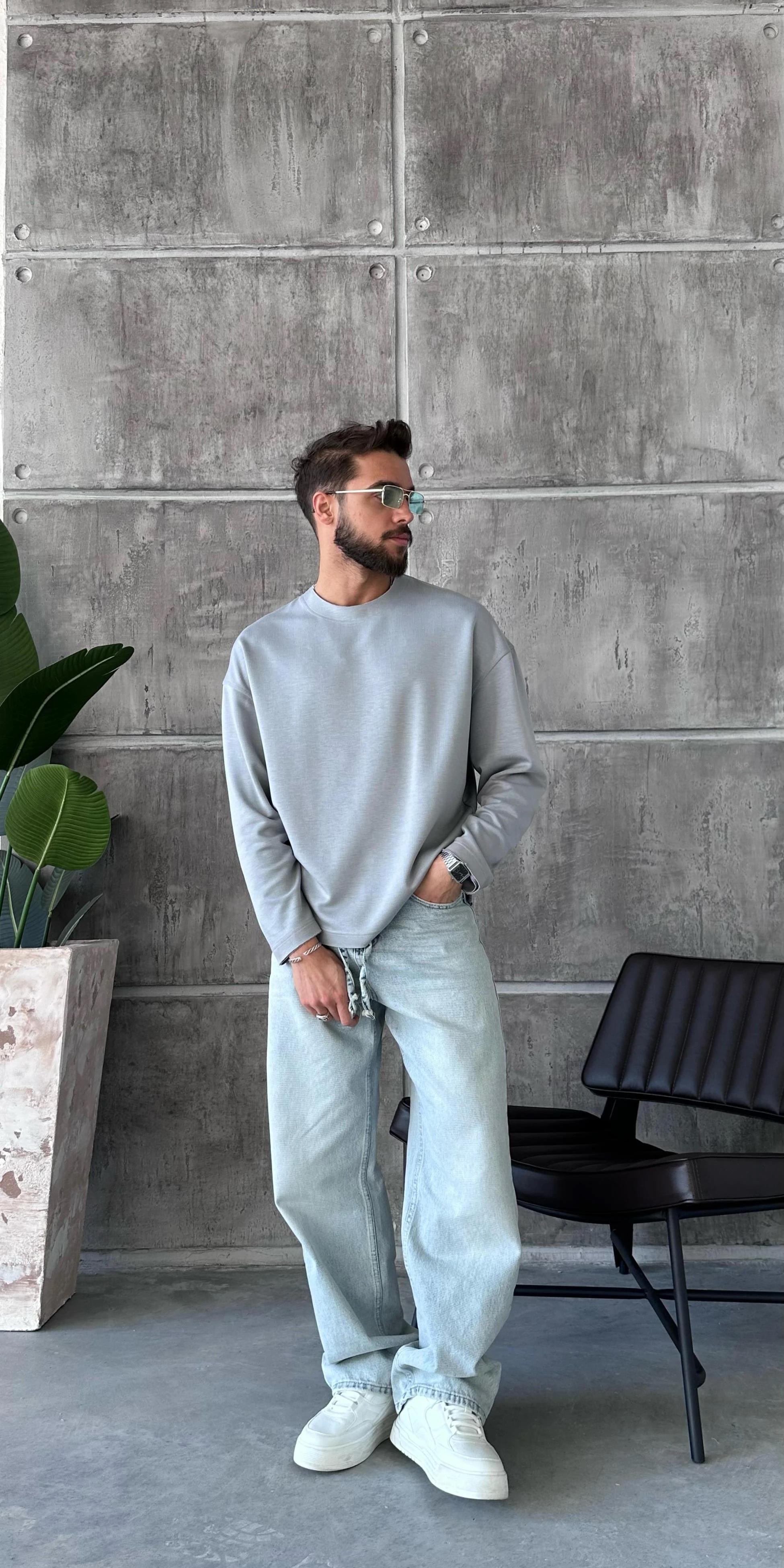 TR1023 Oversize Modal Kumaş Sweat Gri