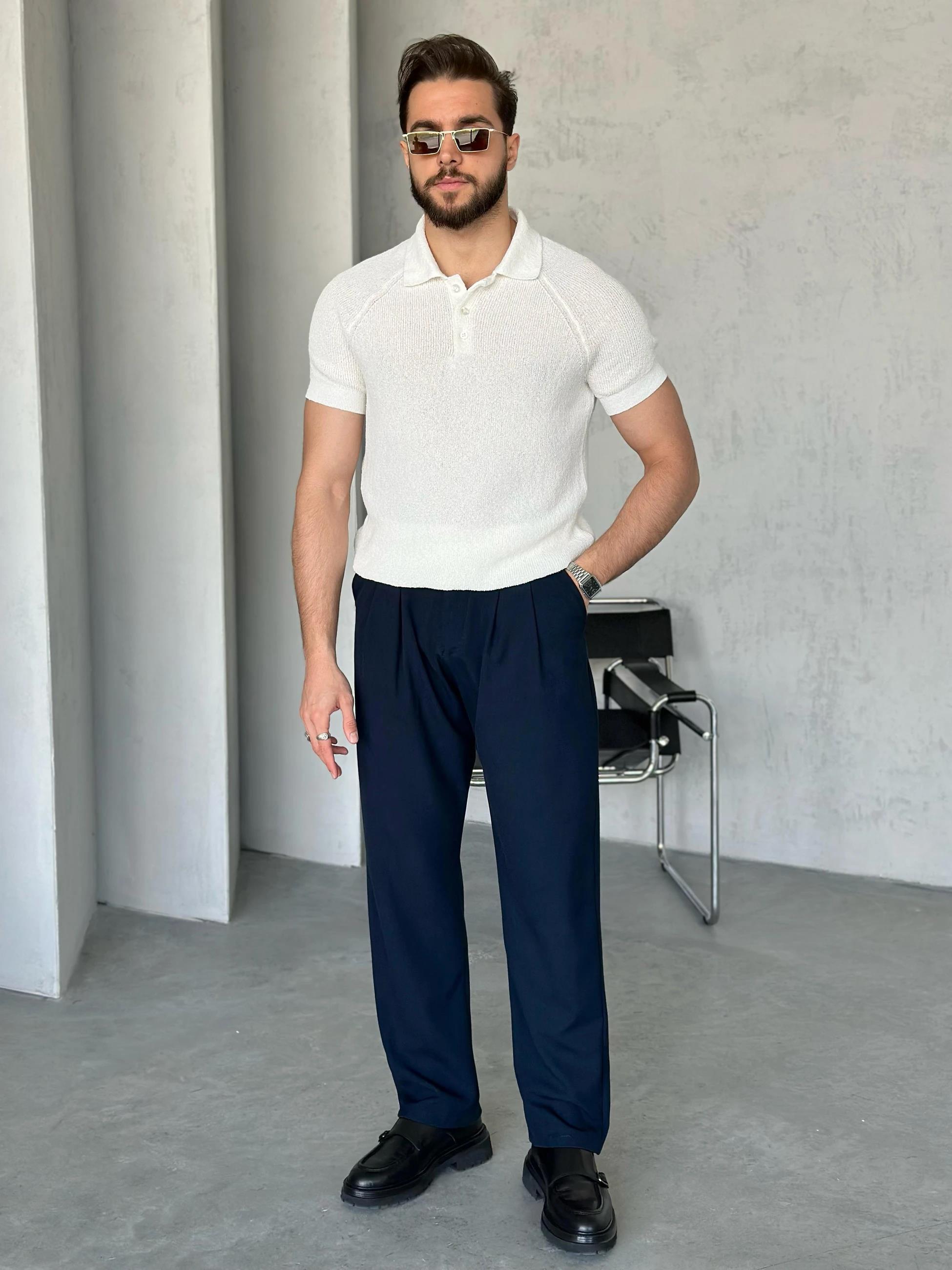TR3501 İtalyan Kol Polo Yaka Triko Beyaz