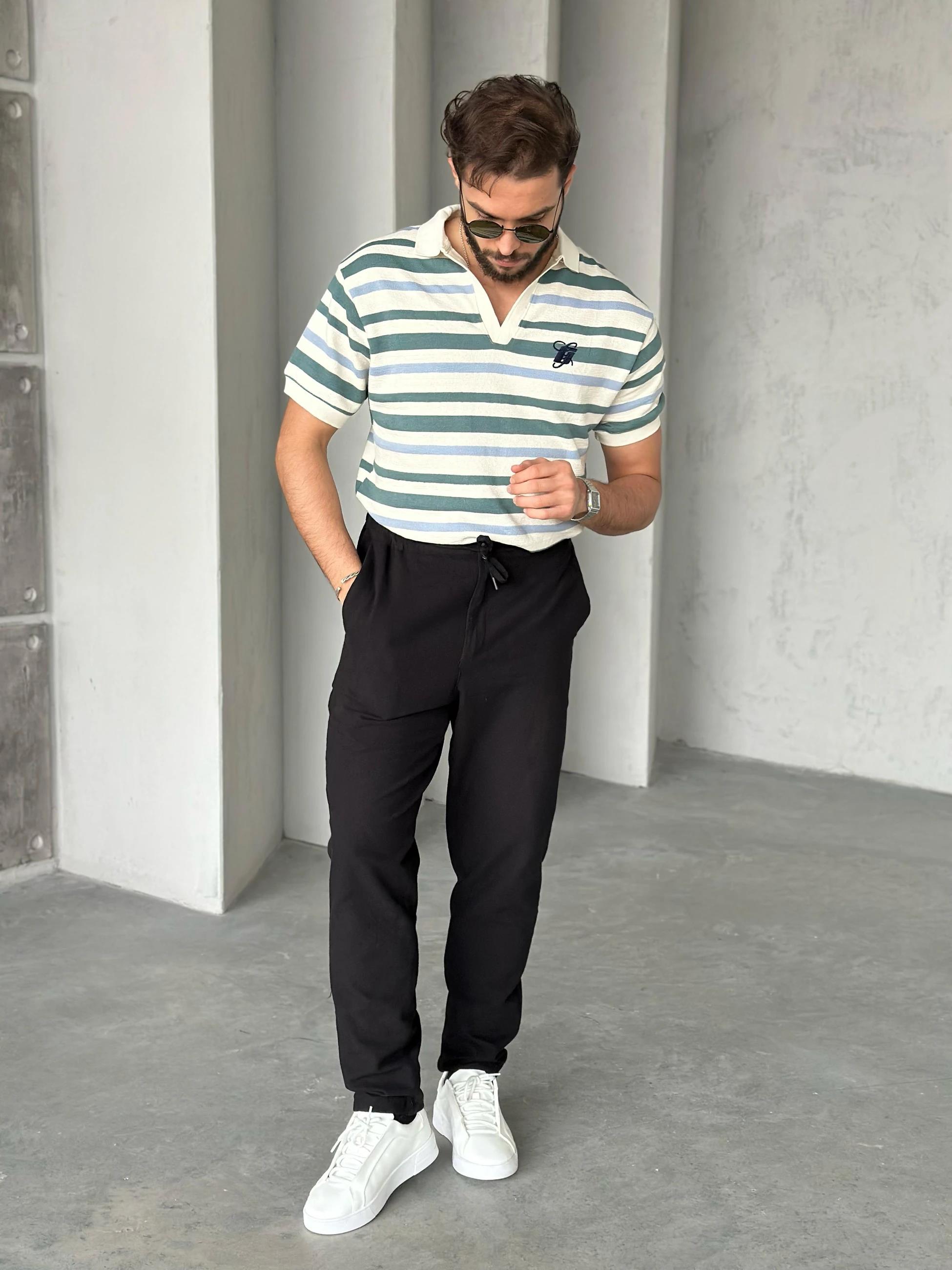 TR56491 Polo Yaka Örme Triko Ekru Mint