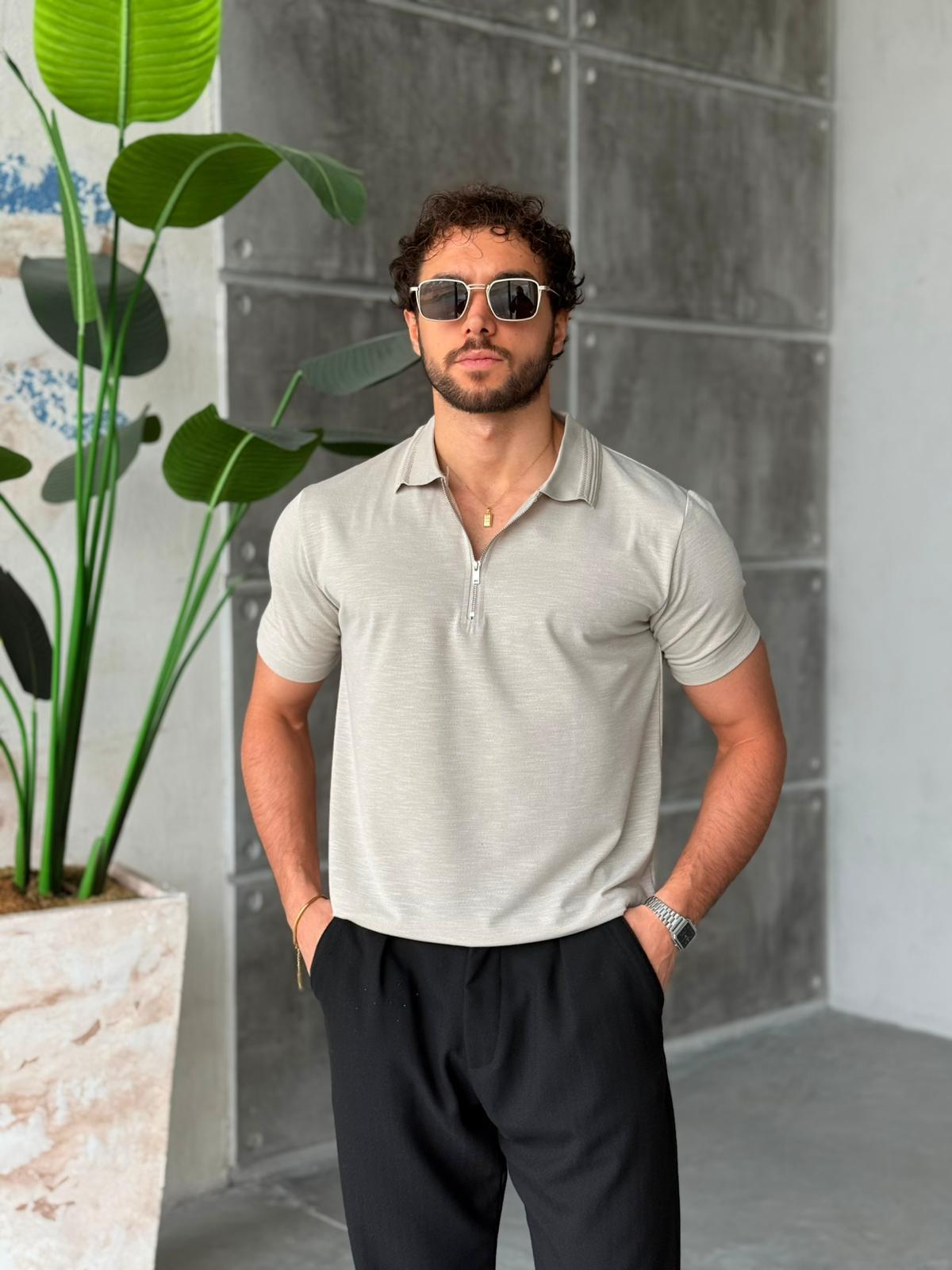 Yaka Detaylı Polo Yaka M - Taş