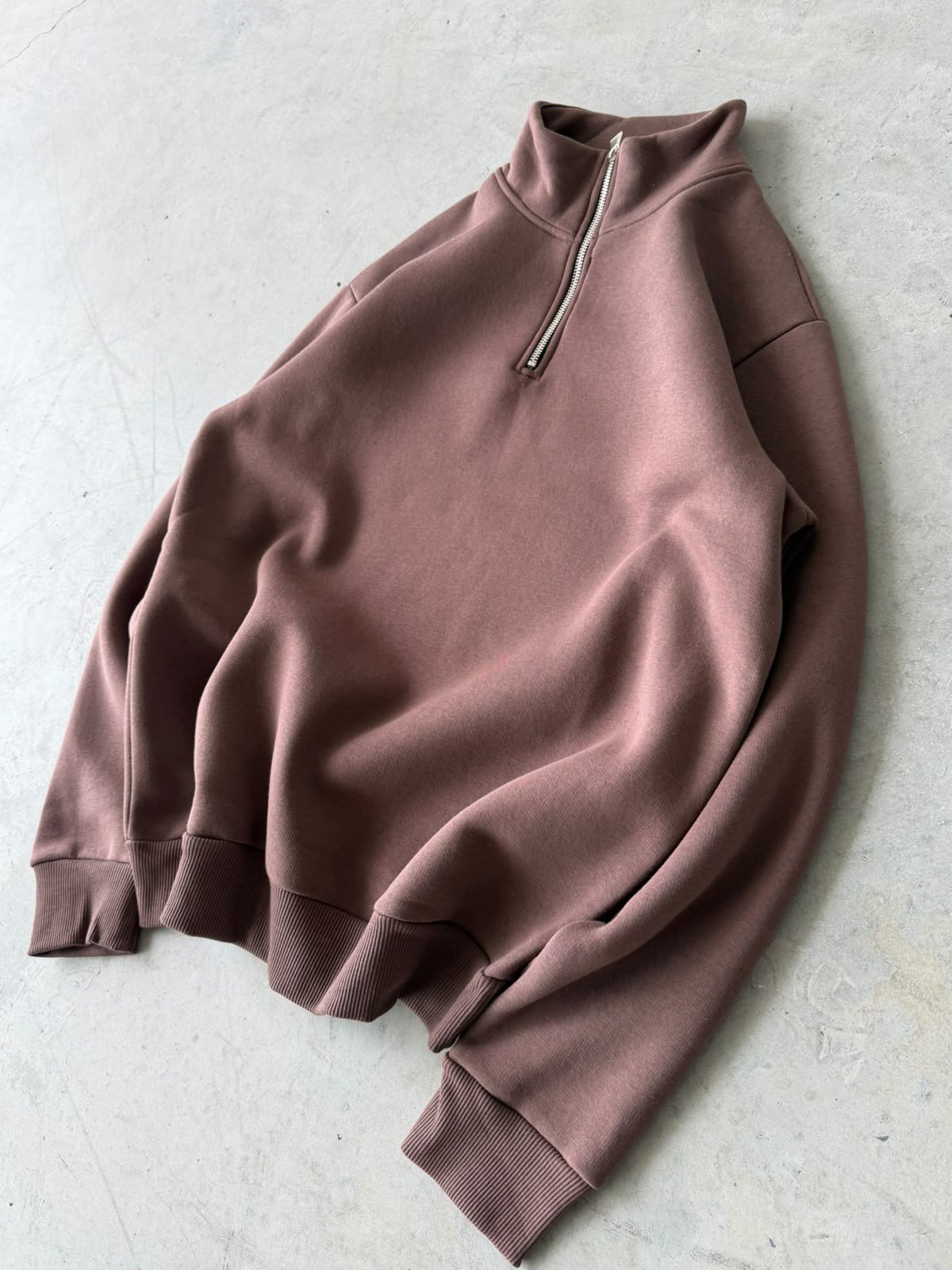 Yarım Fermuarlı Basıc Sweat Kahve