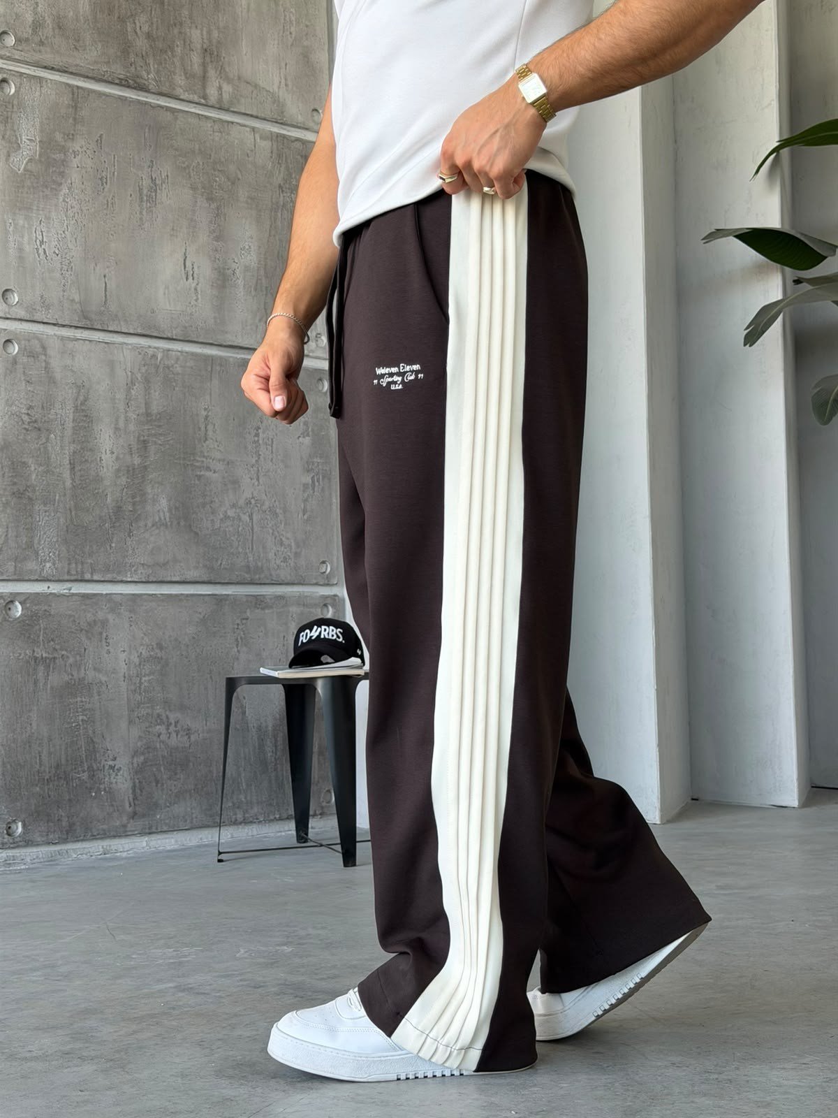 Yazılı Şerit Detaylı Baggy Eşofman W Kahverengi