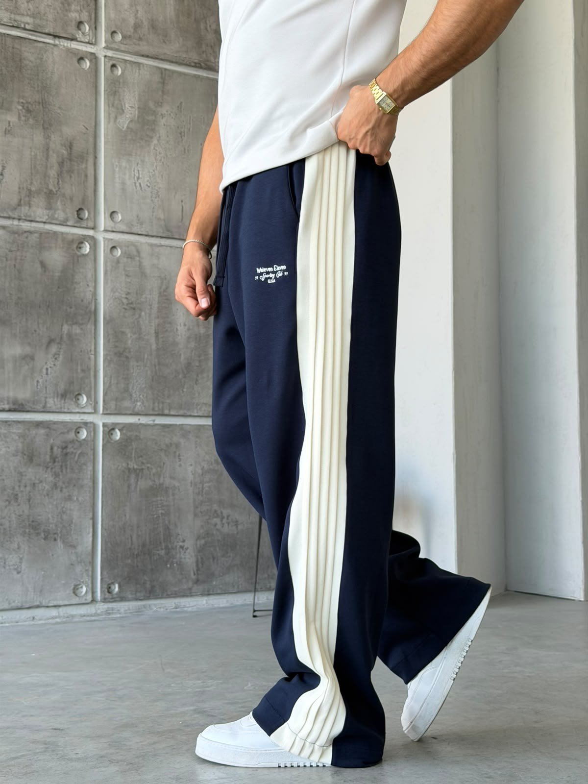 Yazılı Şerit Detaylı Baggy Eşofman W Lacivert
