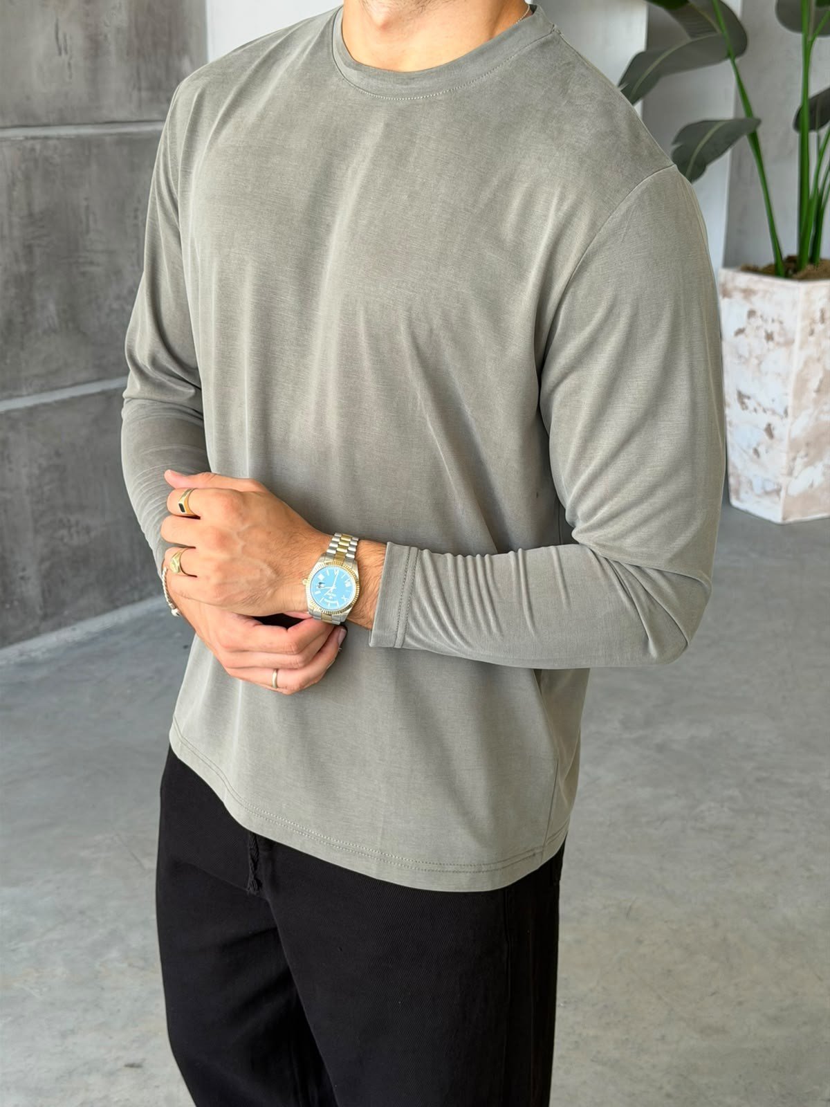 Yıkamalı Modal Kumaş Basic Sweat M Haki