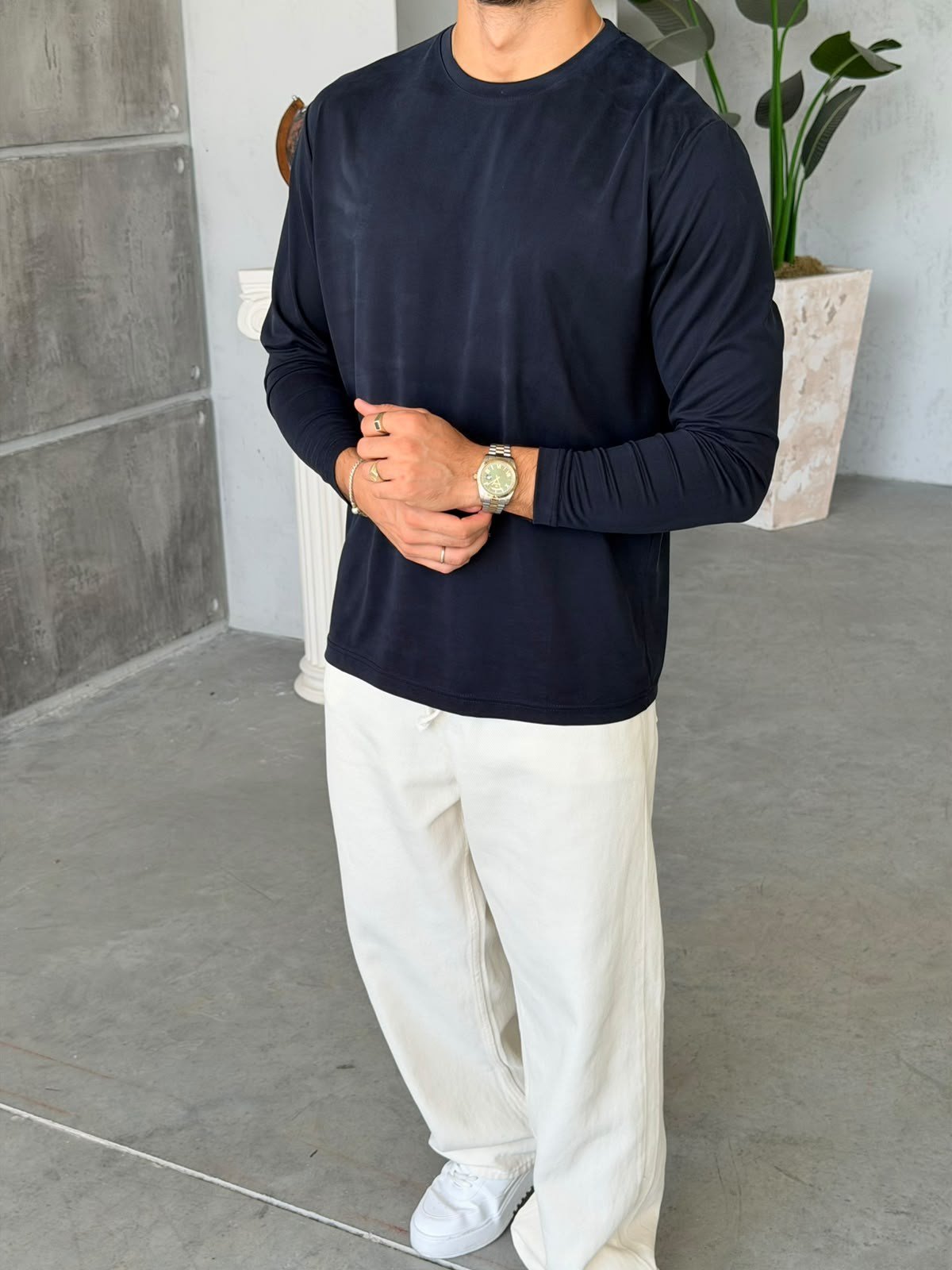 Yıkamalı Modal Kumaş Basic Sweat M Lacivert