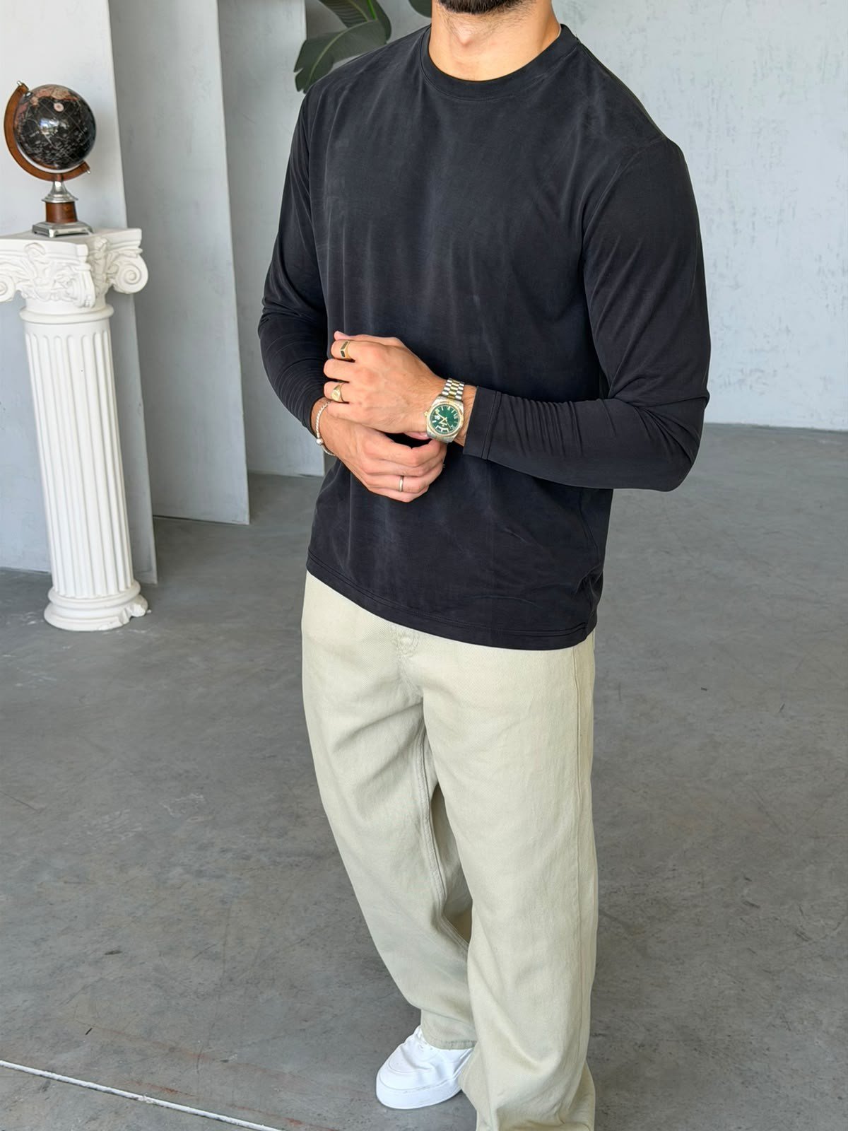 Yıkamalı Modal Kumaş Basic Sweat M Siyah