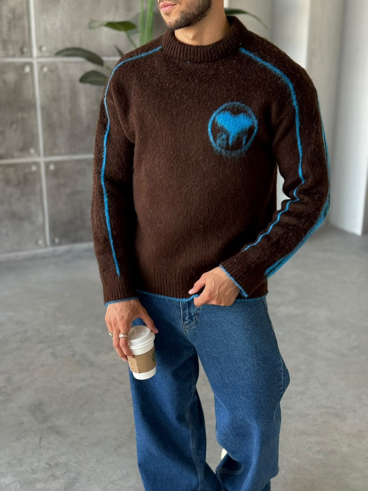Yün Oversize 2Y Yazılı Triko Kazak Y