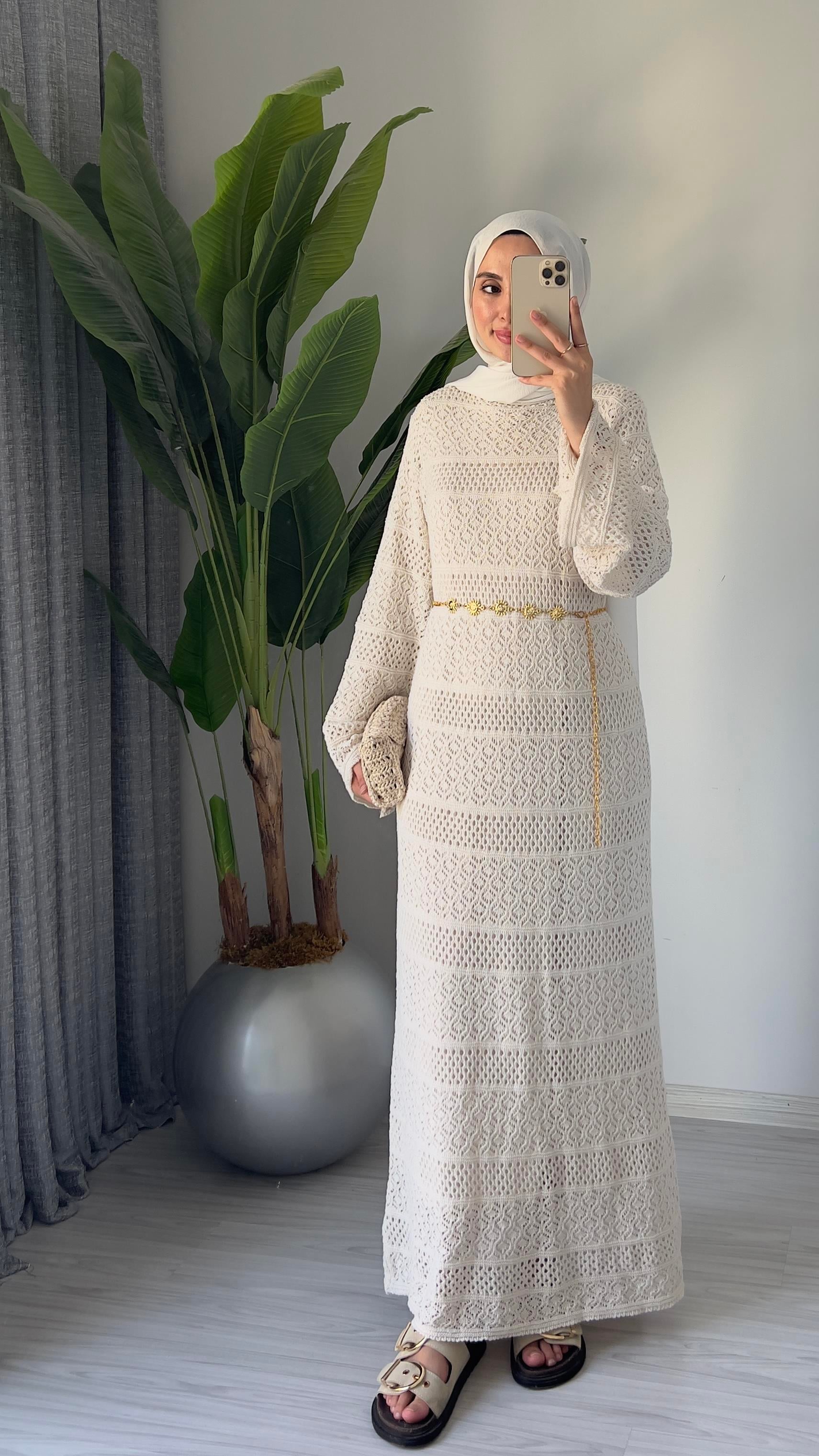 Ajurlu Elbise | Bej