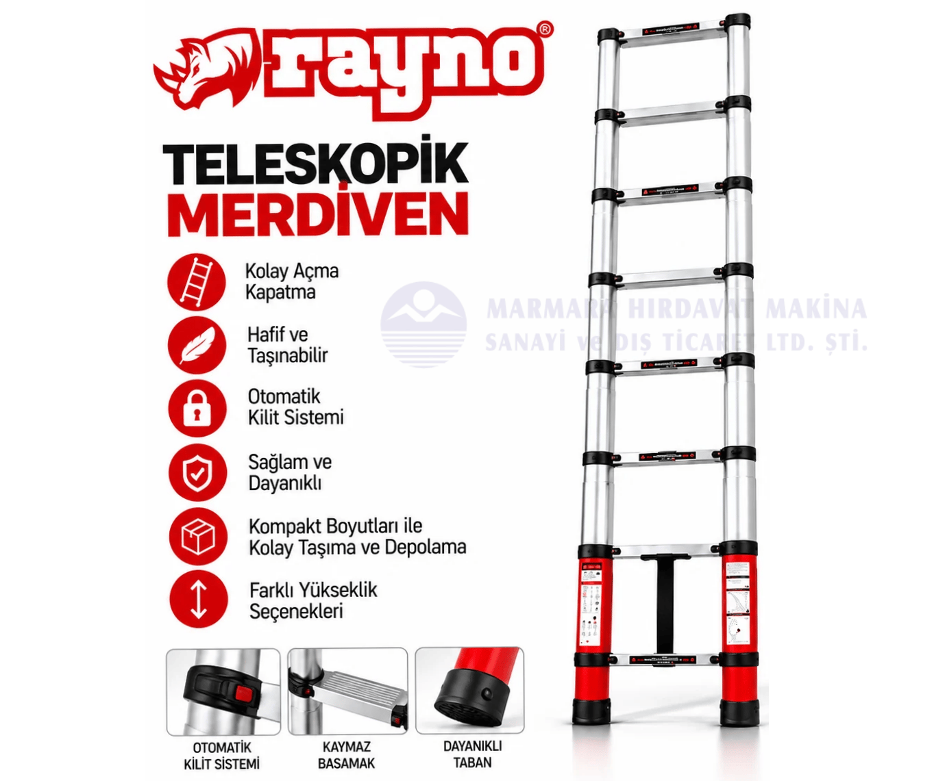 RAYNO TELESKOPİK MERDİVEN  380 CM 13 BASAMAK RYN12505