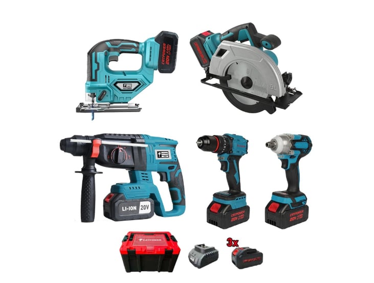 CATPOWER CAT1395 KÖMÜRSÜZ AKÜLÜ SET: DARBELİ VİDALAMA / KIRICI-DELİCİ / AKÜLÜ SUNTA KESME / / SOMUN SIKMA / DEKUPAJ 20V 4.0aH Lİ-İON