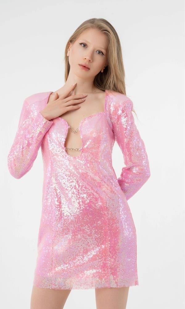 Pixie Cut Out Mini Payet Zincir Detaylı Elbise