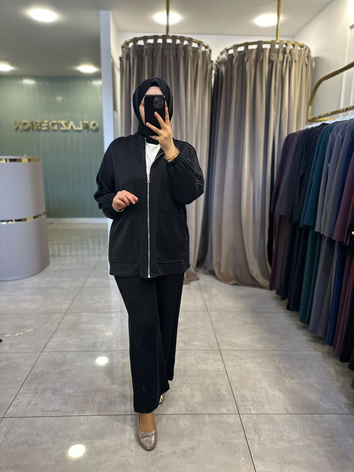 Boydan Fermuarlı Basic Pantolon Takımı Siyah 22756