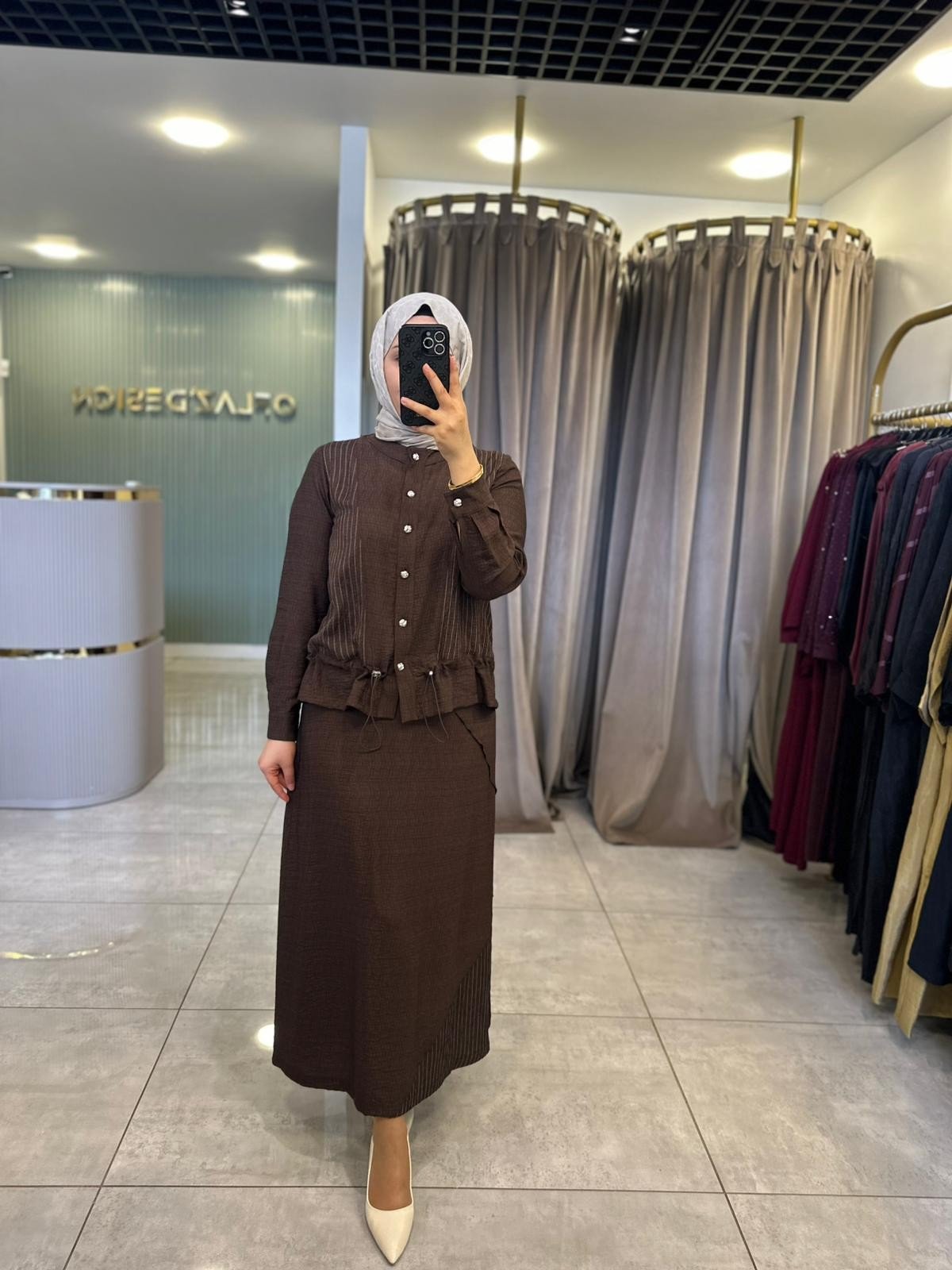Defrina Çizgili Komb. Etekli Takım Kahverengi 61166
