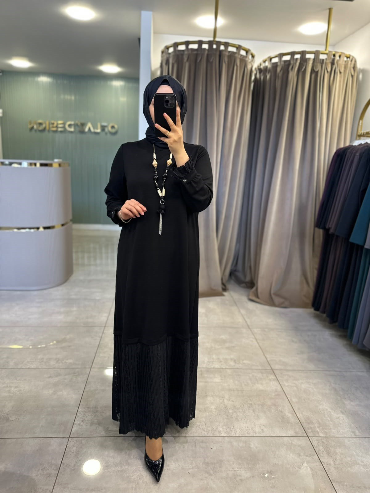 Defrina Dantelli Kolye Dty. Elbise Siyah 41131