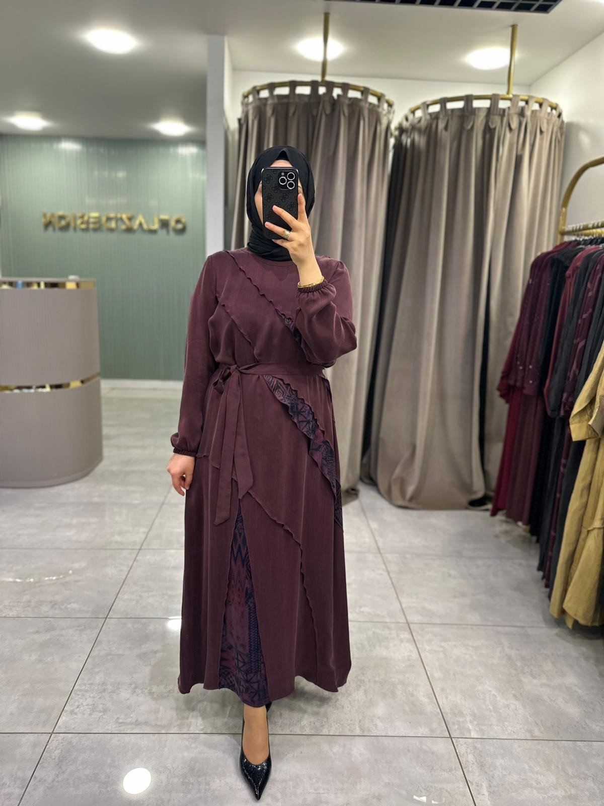 Defrina Etnik Desen Dty. Qupra Takım Bordo 41103