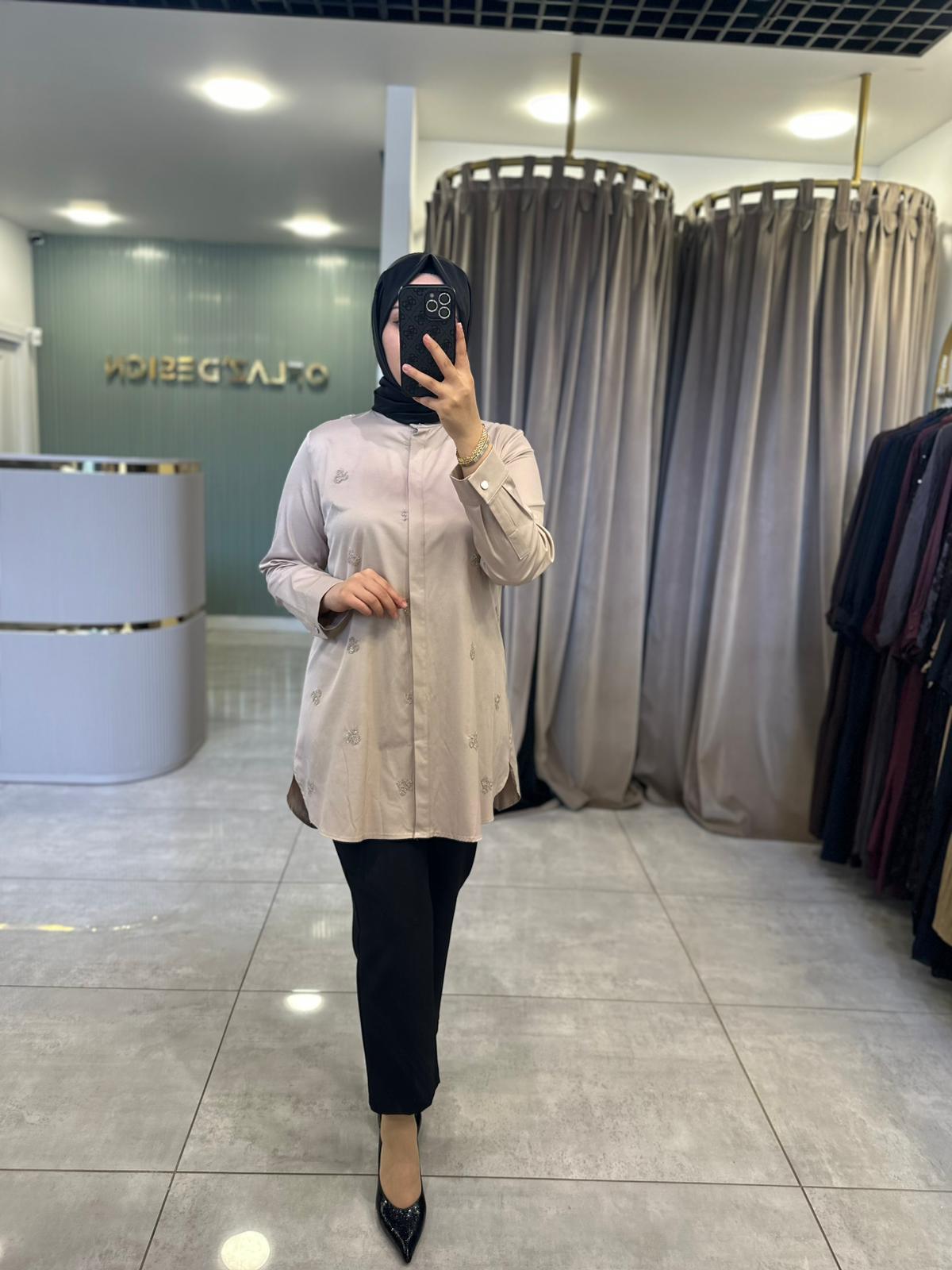 Fuat Gürşen Büyük B. Boncuk İşlemeli Tunik Camel 4316 