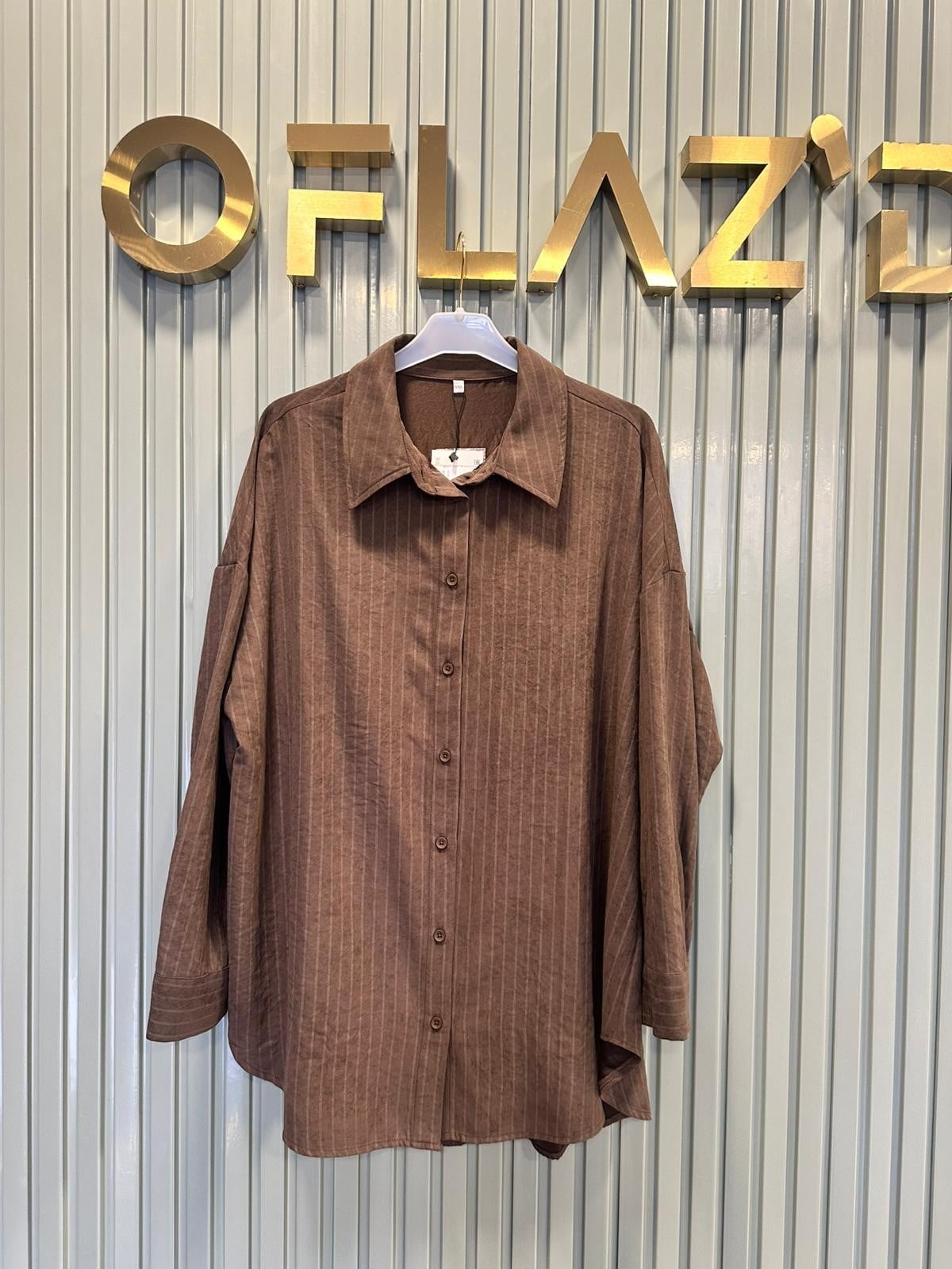 İkoll Çizgili Oversize Gömlek Kahverengi 36222