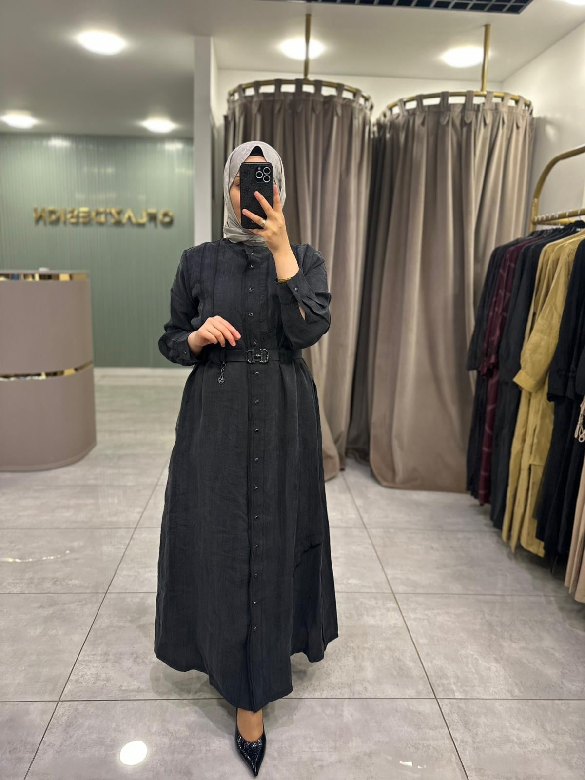 LissMore Beli Kemerli Elbise Siyah 6223