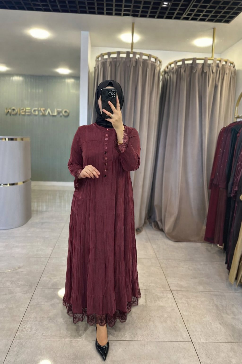 LissMore Dantel Dty. Qupra Elbise Bordo 6275