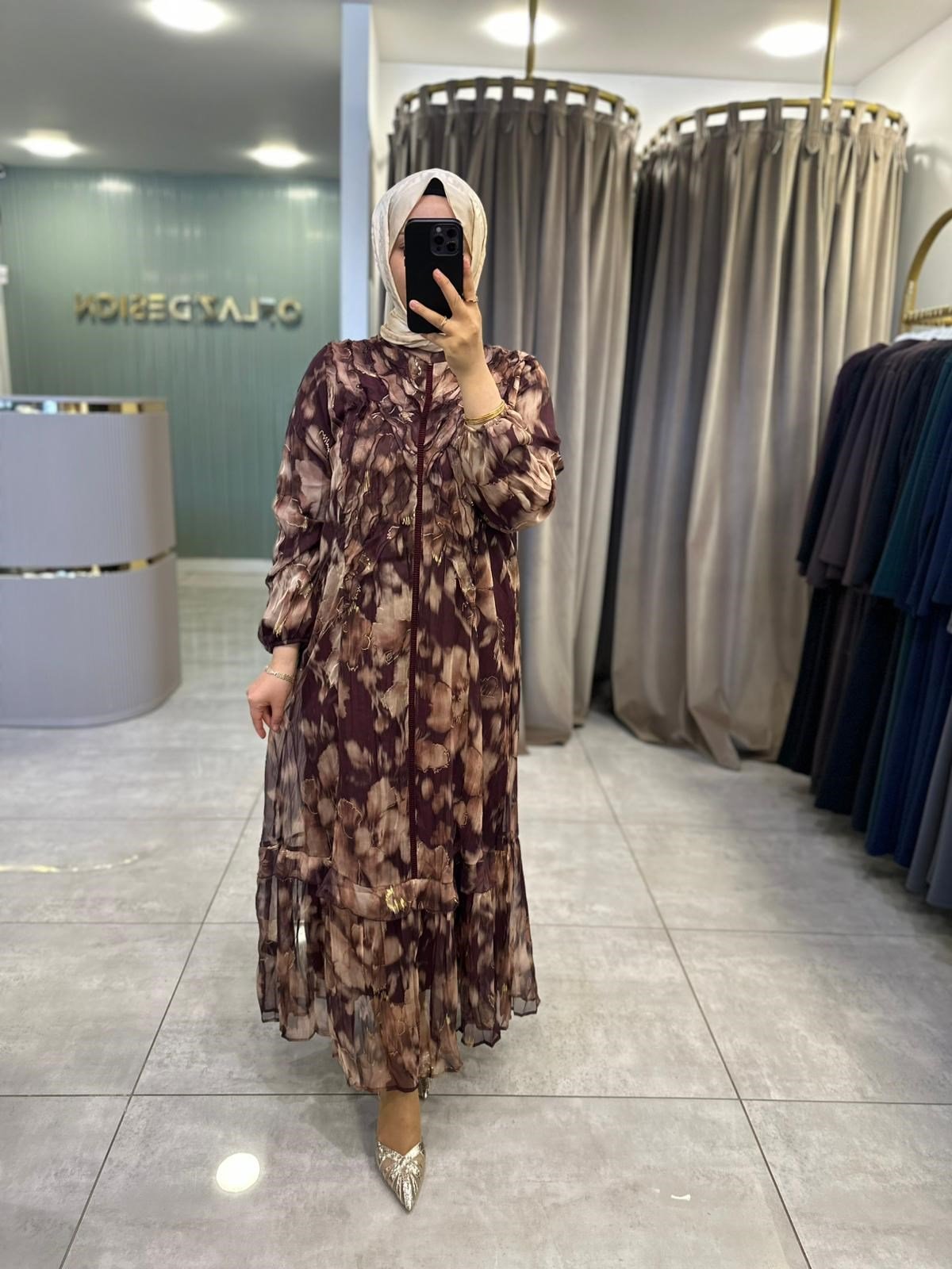 LissMore Desenli Elbise Bordo 6477