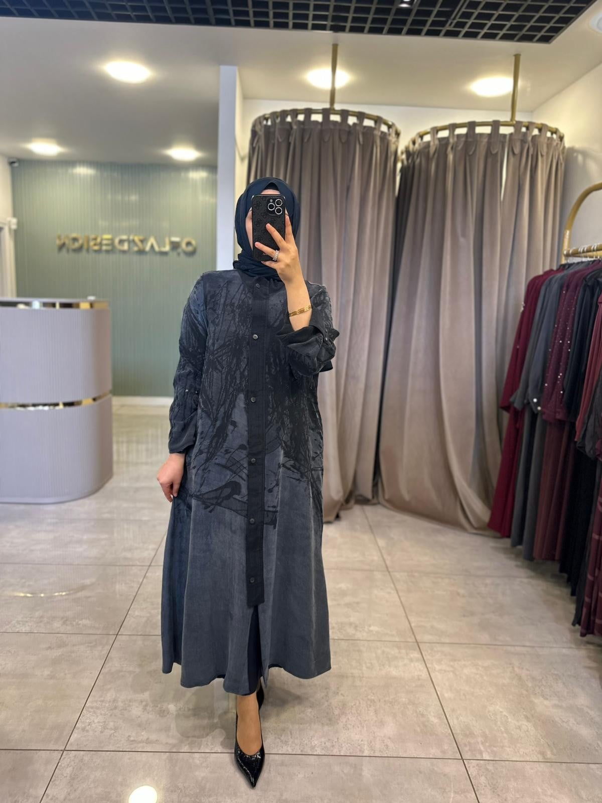 LissMore Desenli İpek Qupra Kap Lacivert 6249