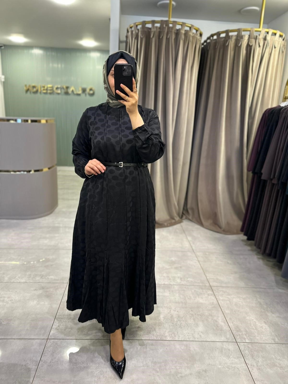 LissMore Puantiyeli Elbise Siyah 6407