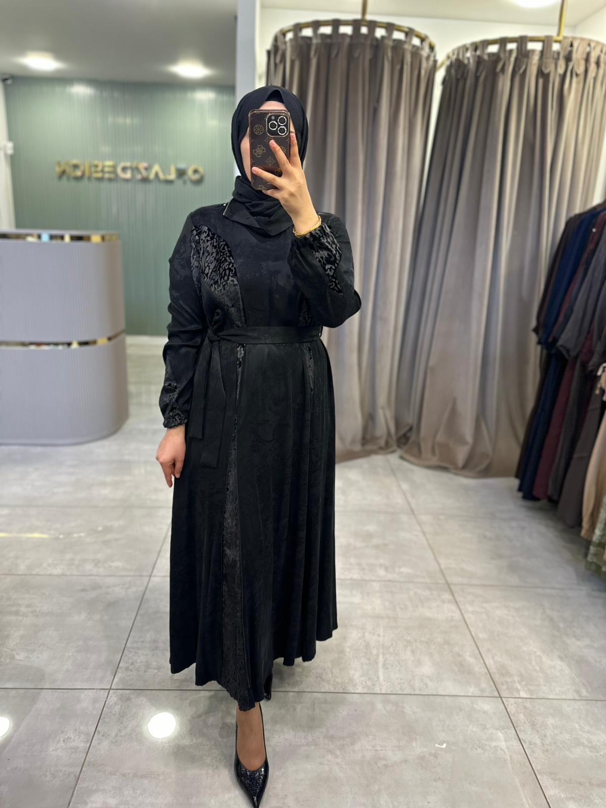Misswhence Jakarlı Cupro Elbise Siyah 38801 
