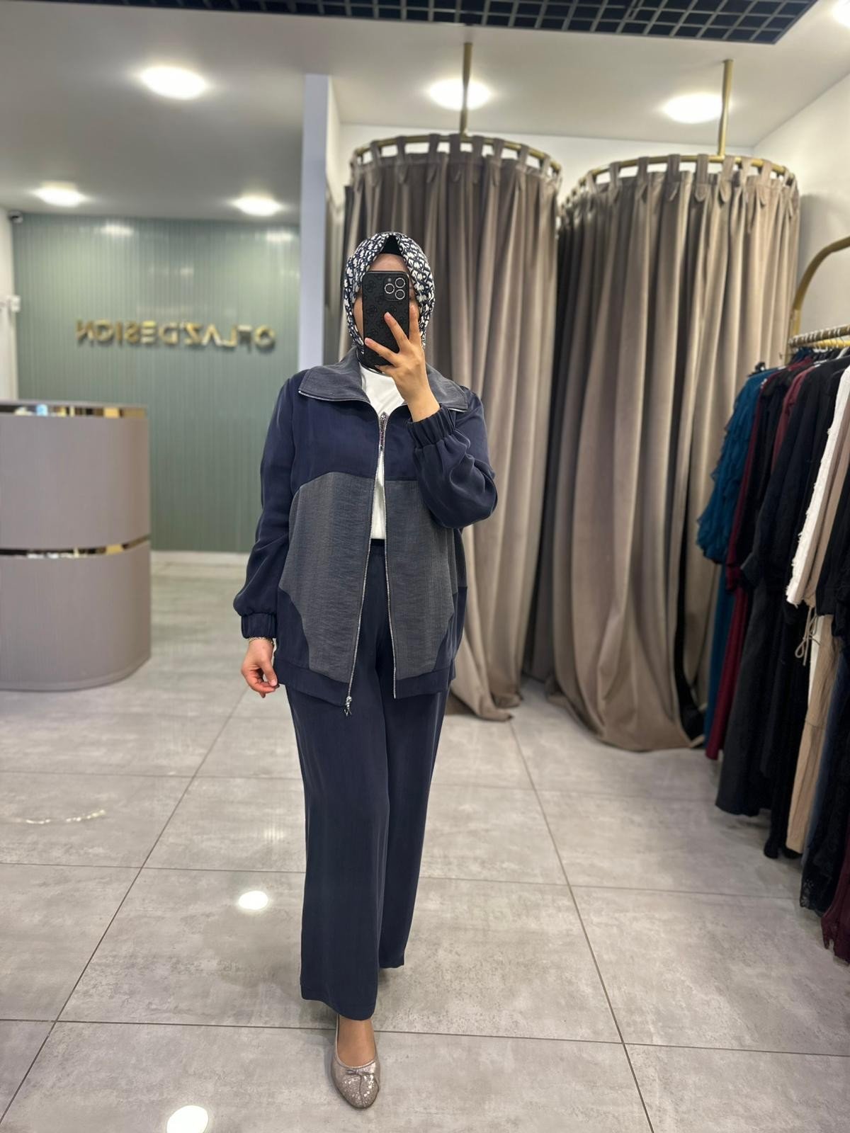 Nuss Boydan Fermuarlı İpek Qupra Takım Lacivert 26Y 1026