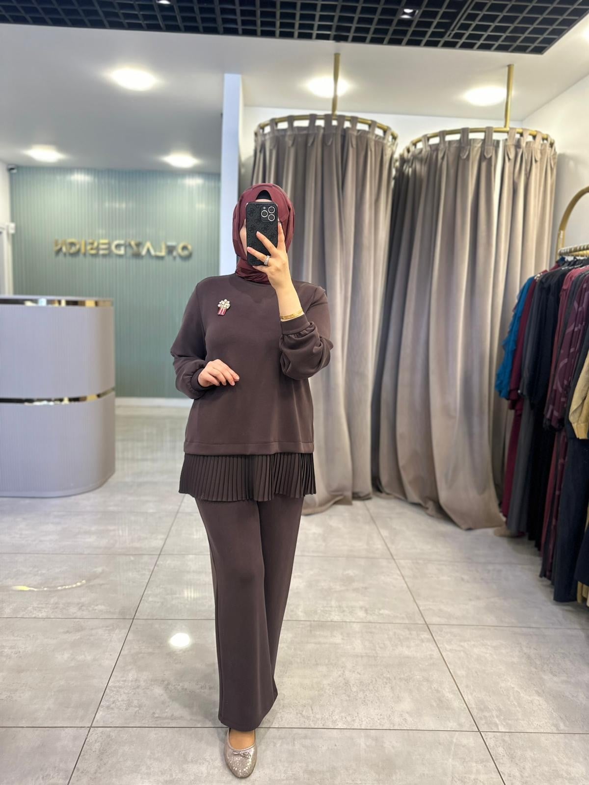 Nuss Eteği Pliseli Takım Kahverengi 26Y 1079  