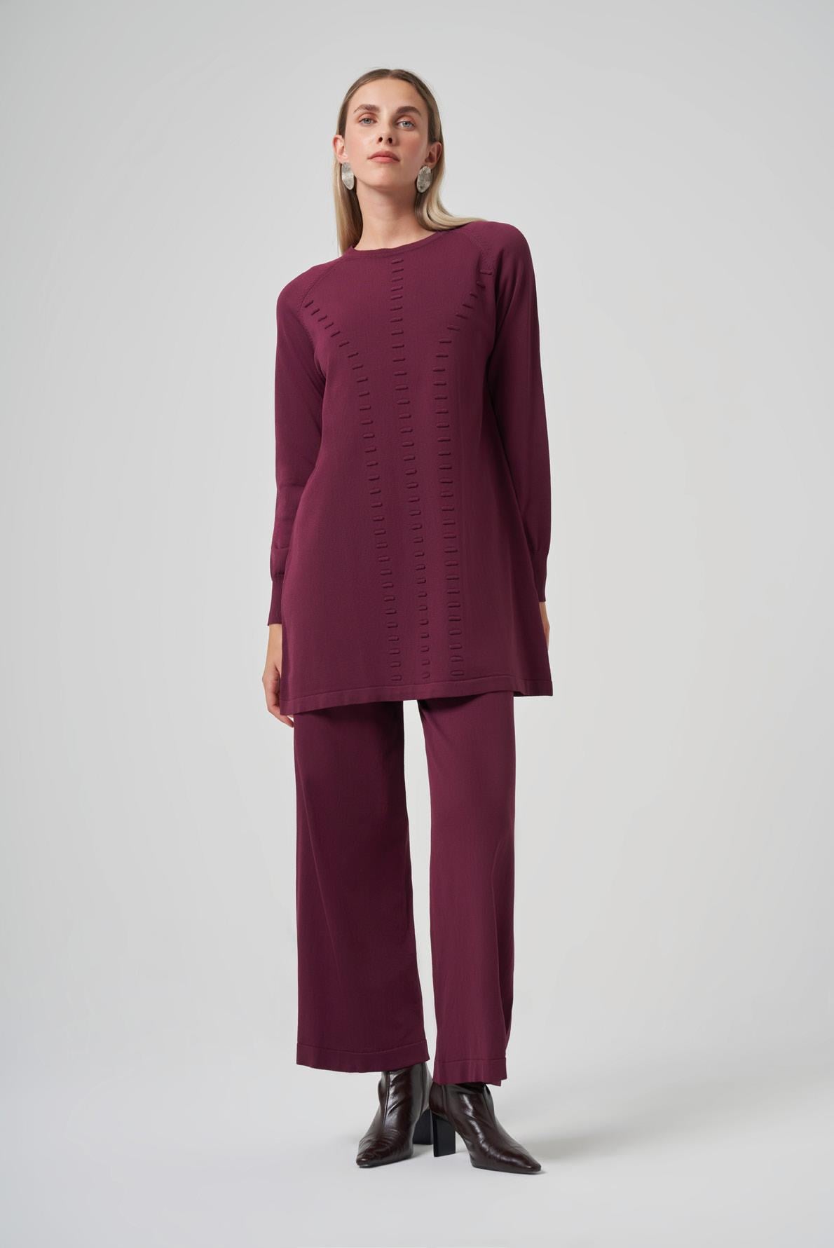 Nuss Kabartma Dty. Triko Tunik Bordo 26K 907