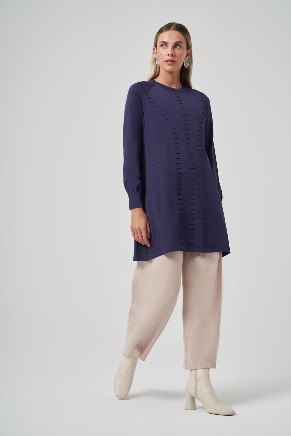 Nuss Kabartma Dty. Triko Tunik Lacivert 26K 907